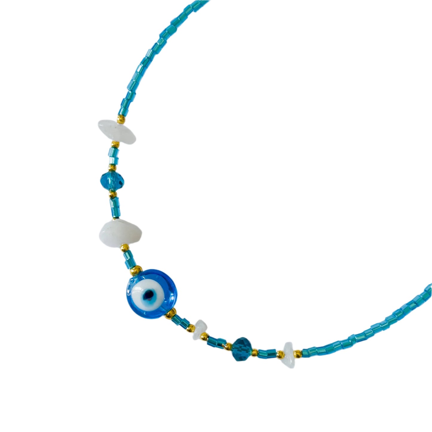 Blue Beaded Evil Eye Choker