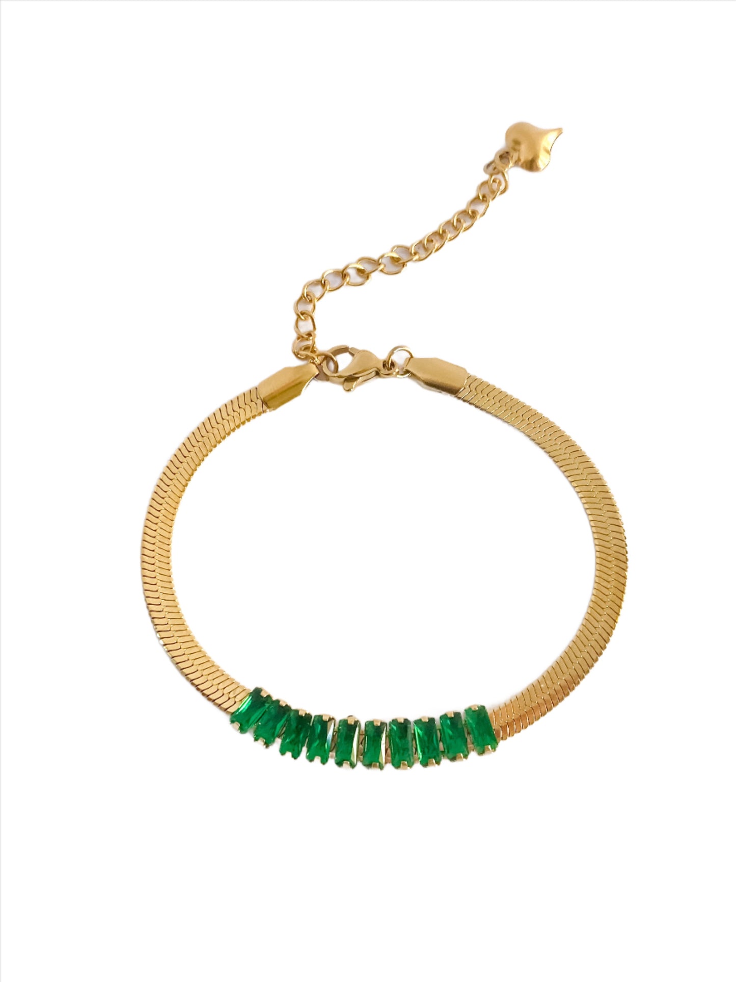 Gold Bracelet with Green Gemstones