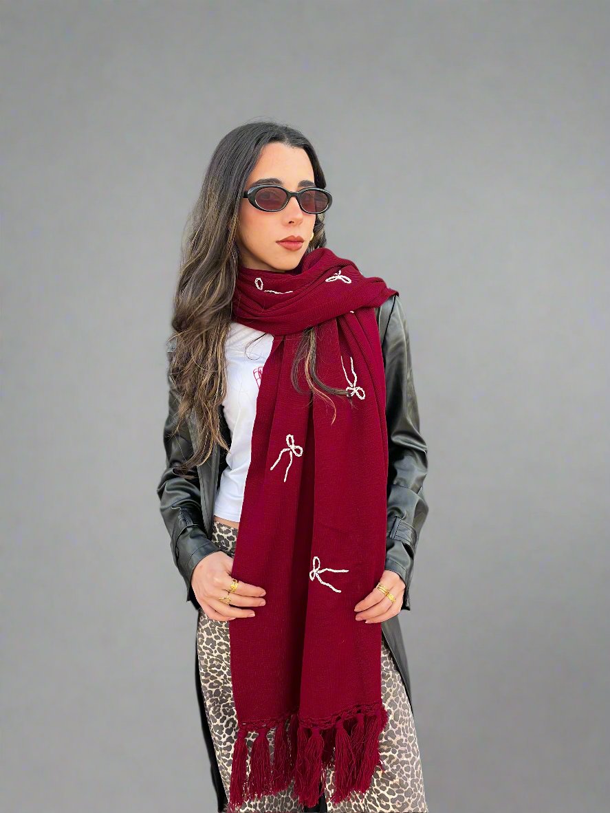 Burgundy Bows Shawl