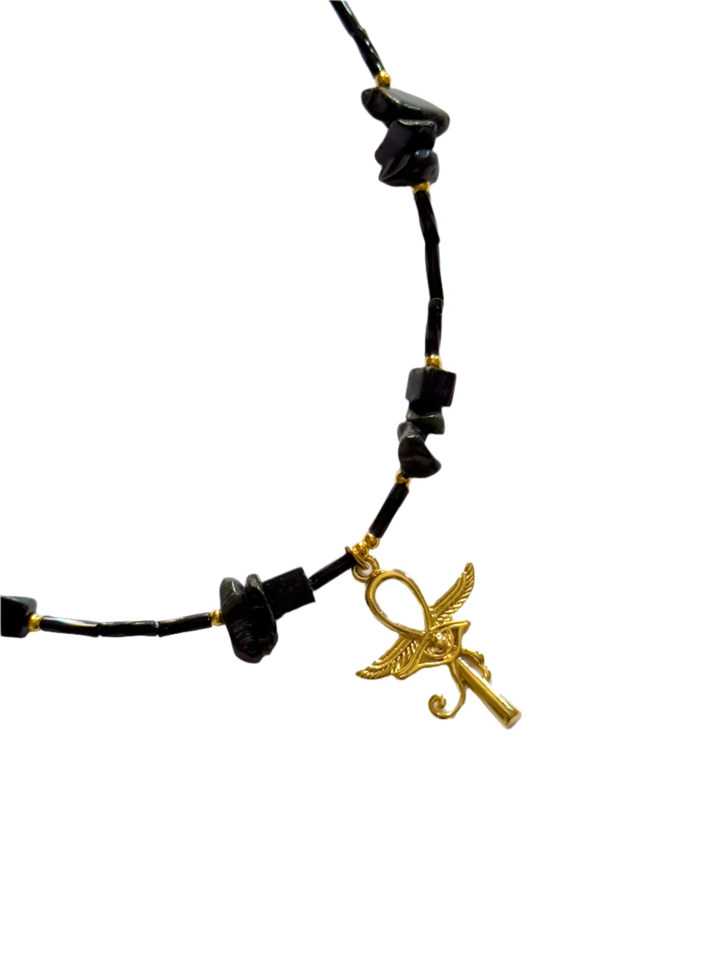 Black Beaded Key of Life Choker