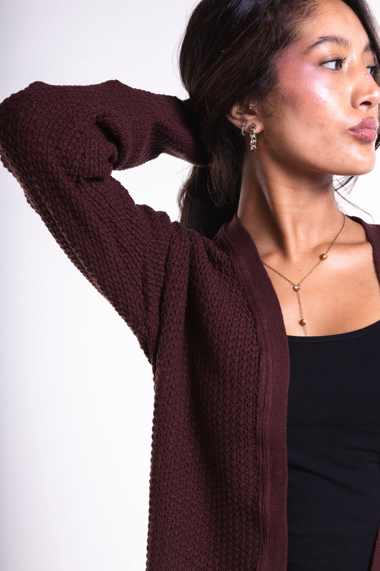 Brown Short Puffy Cardigan