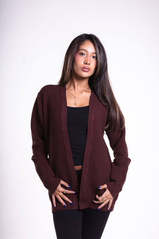 Brown Short Puffy Cardigan