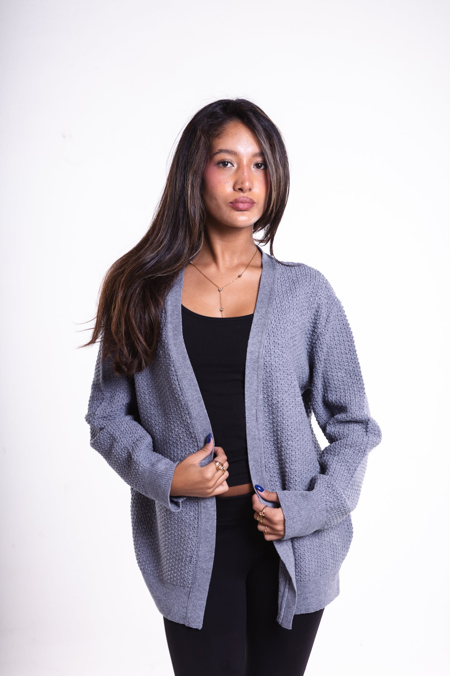 Dark Grey Short Puffy Cardigan