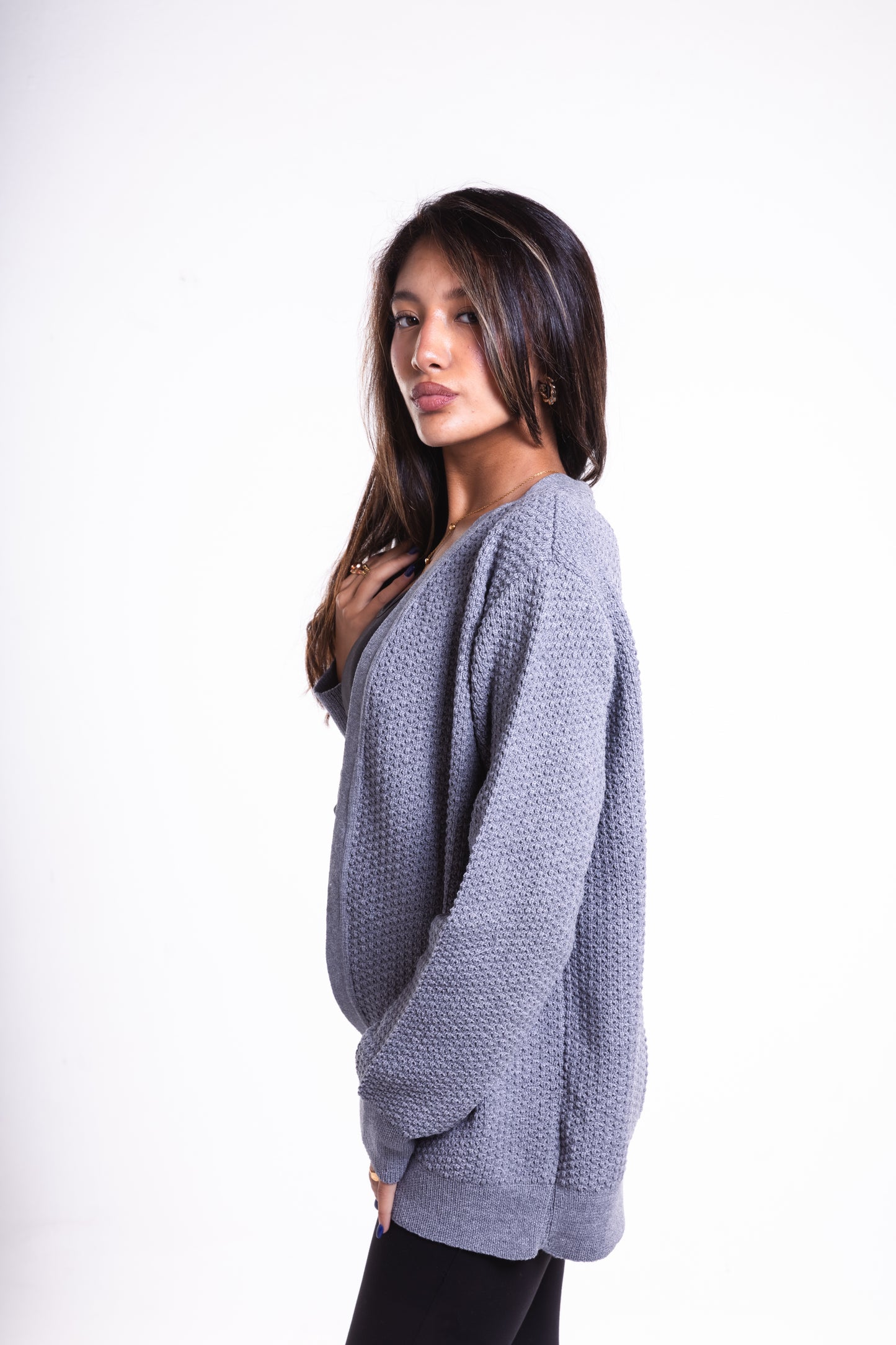 Dark Grey Short Puffy Cardigan