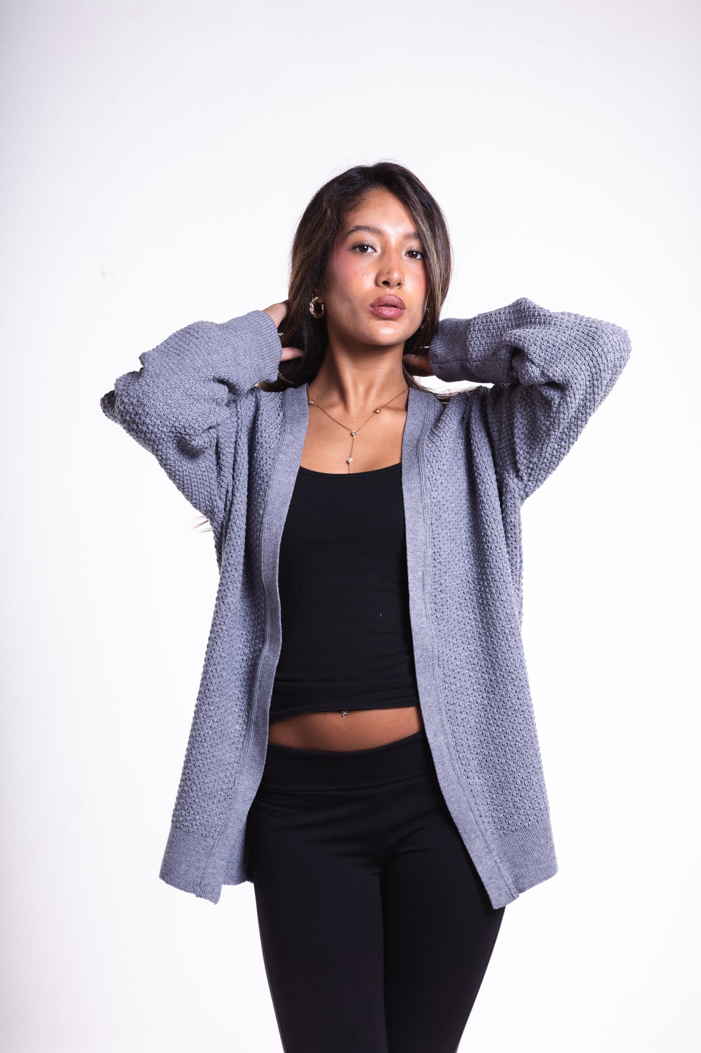 Dark Grey Short Puffy Cardigan
