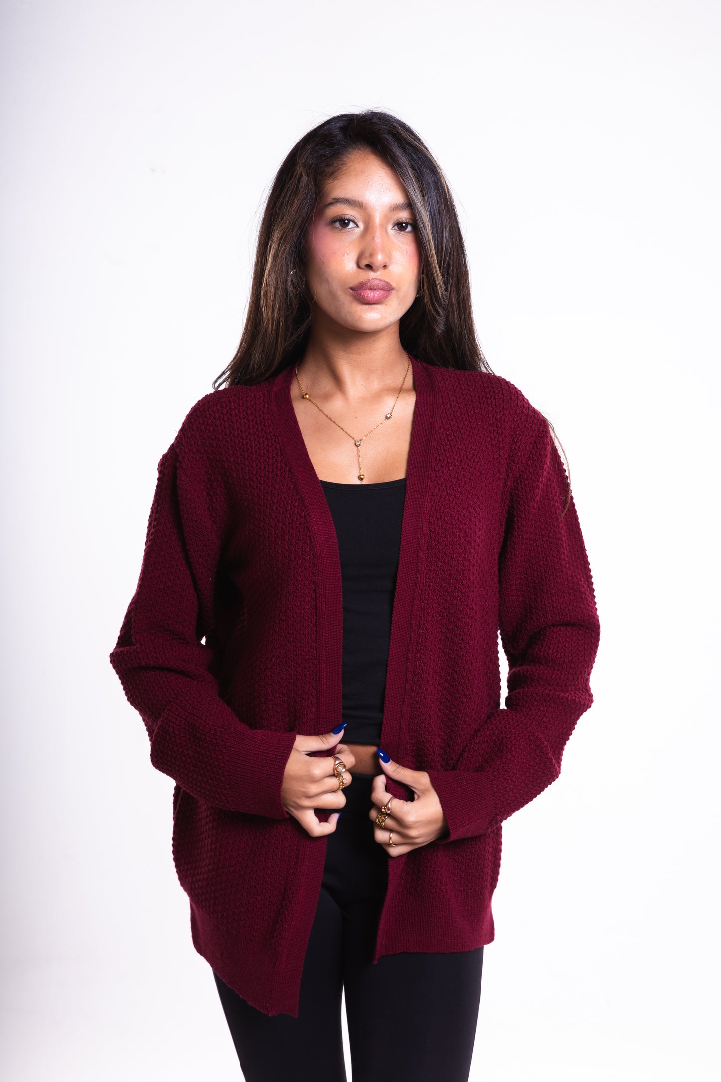 Burgundy Short Puffy Cardigan