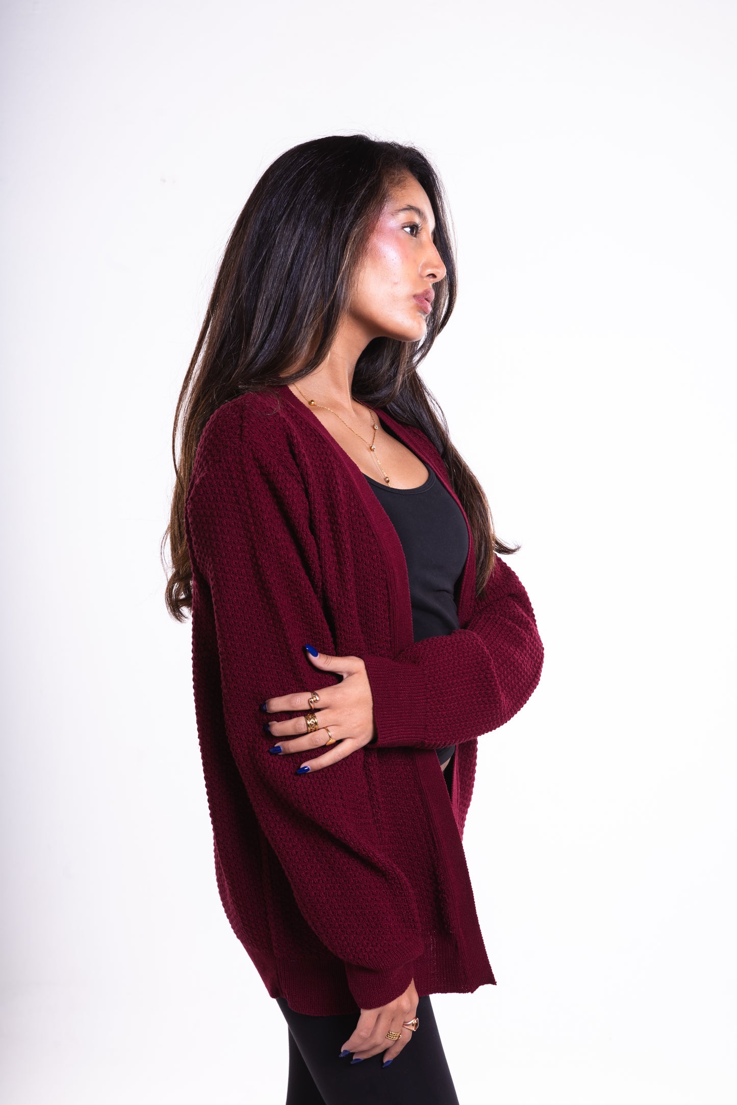 Burgundy Short Puffy Cardigan