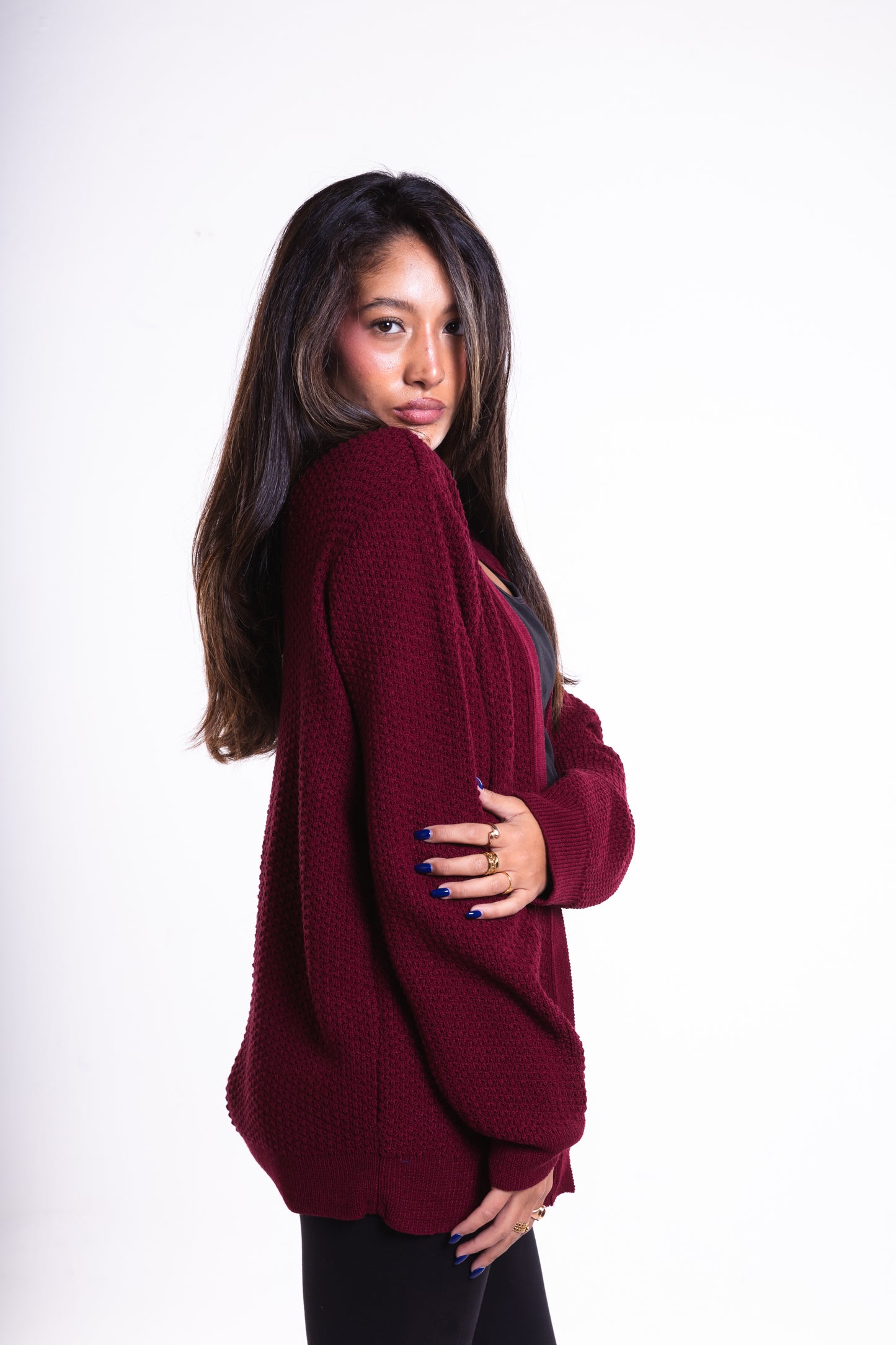 Burgundy Short Puffy Cardigan