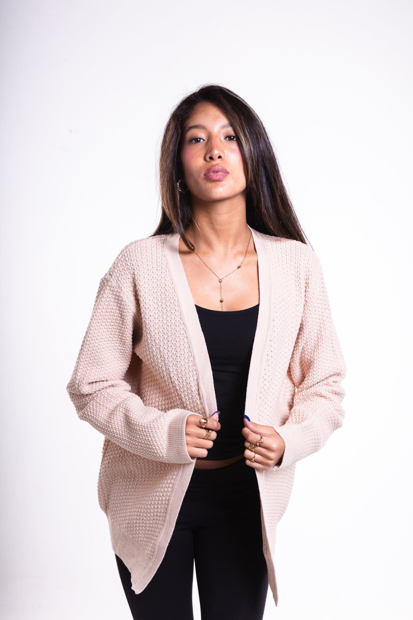 Beige Short Puffy Cardigan
