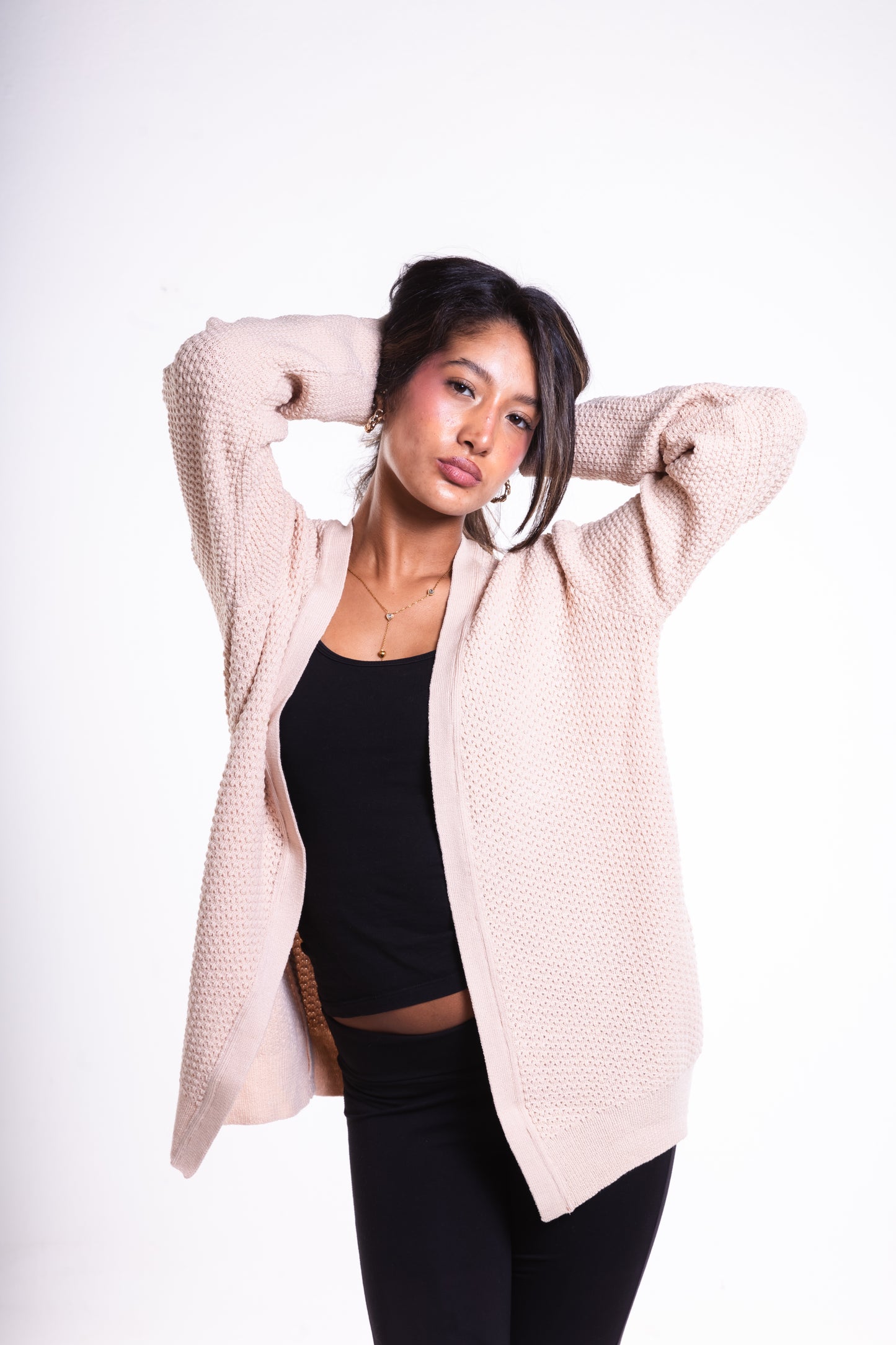Beige Short Puffy Cardigan