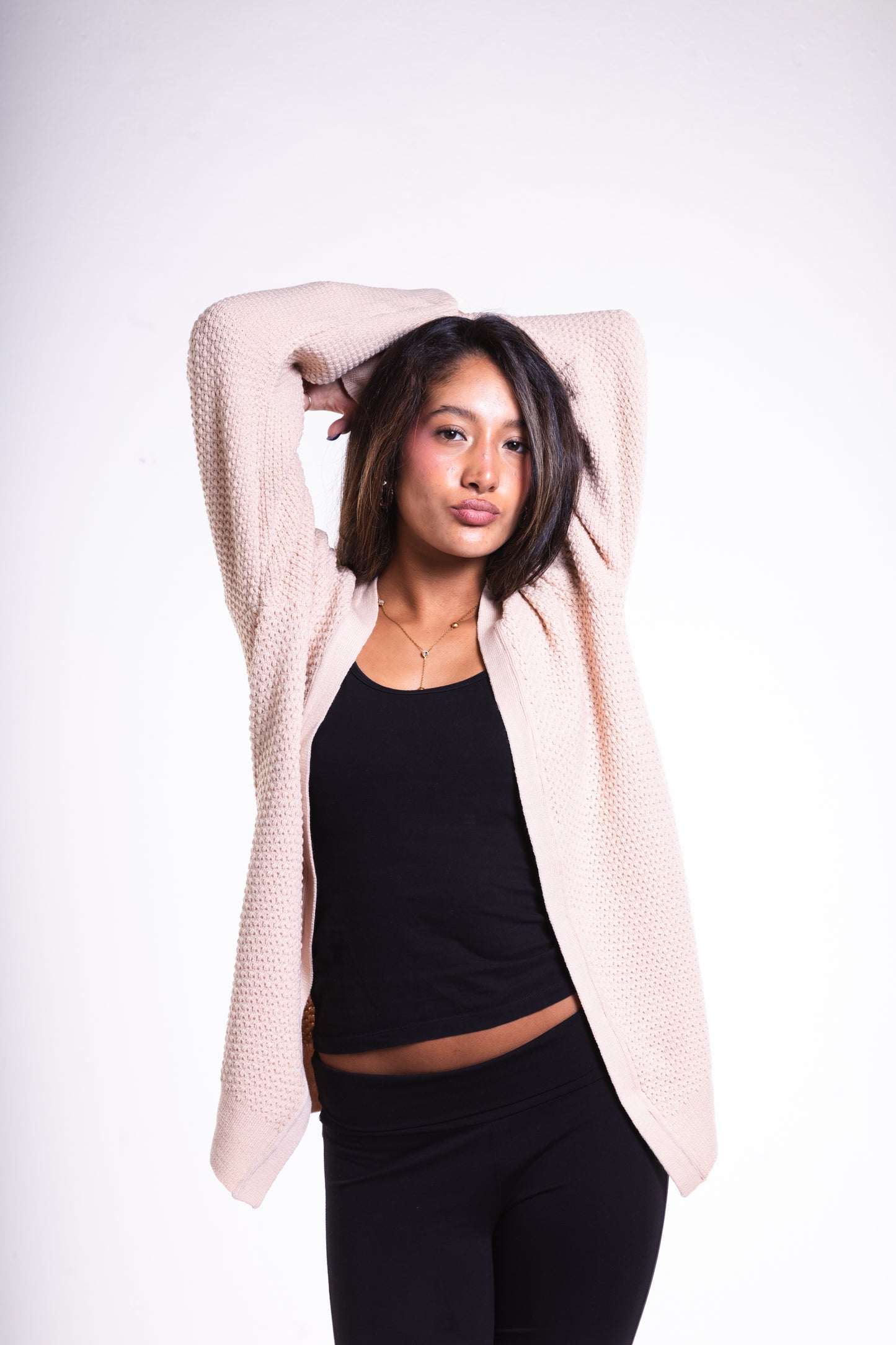 Beige Short Puffy Cardigan