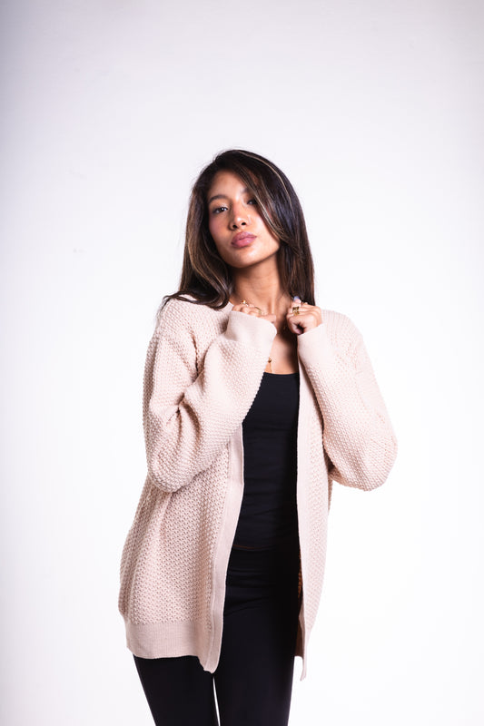 Beige Short Puffy Cardigan