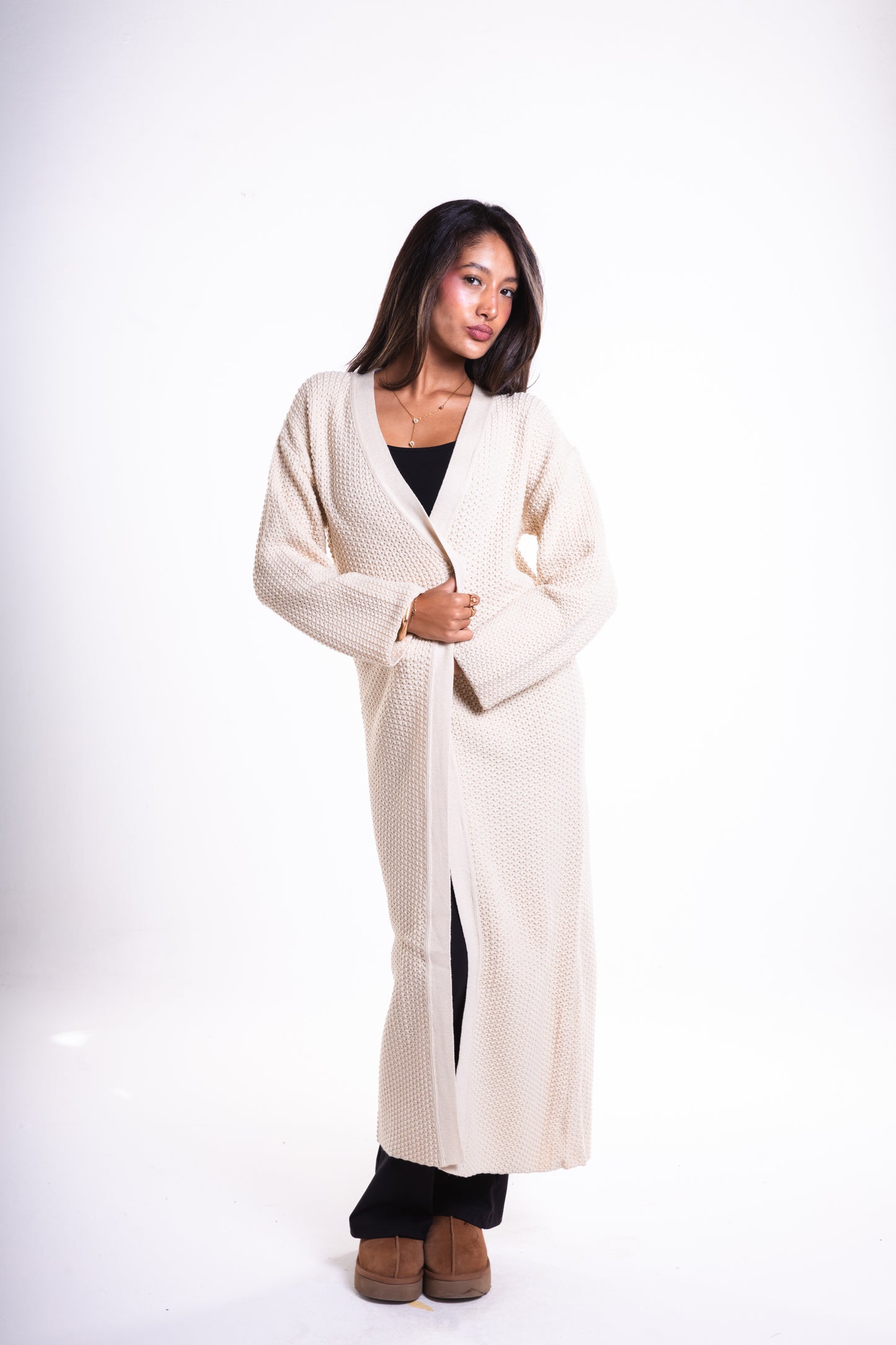 Beige Long Puffy Cardigan