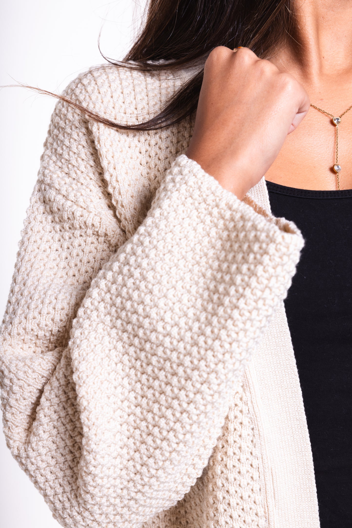 Beige Long Puffy Cardigan