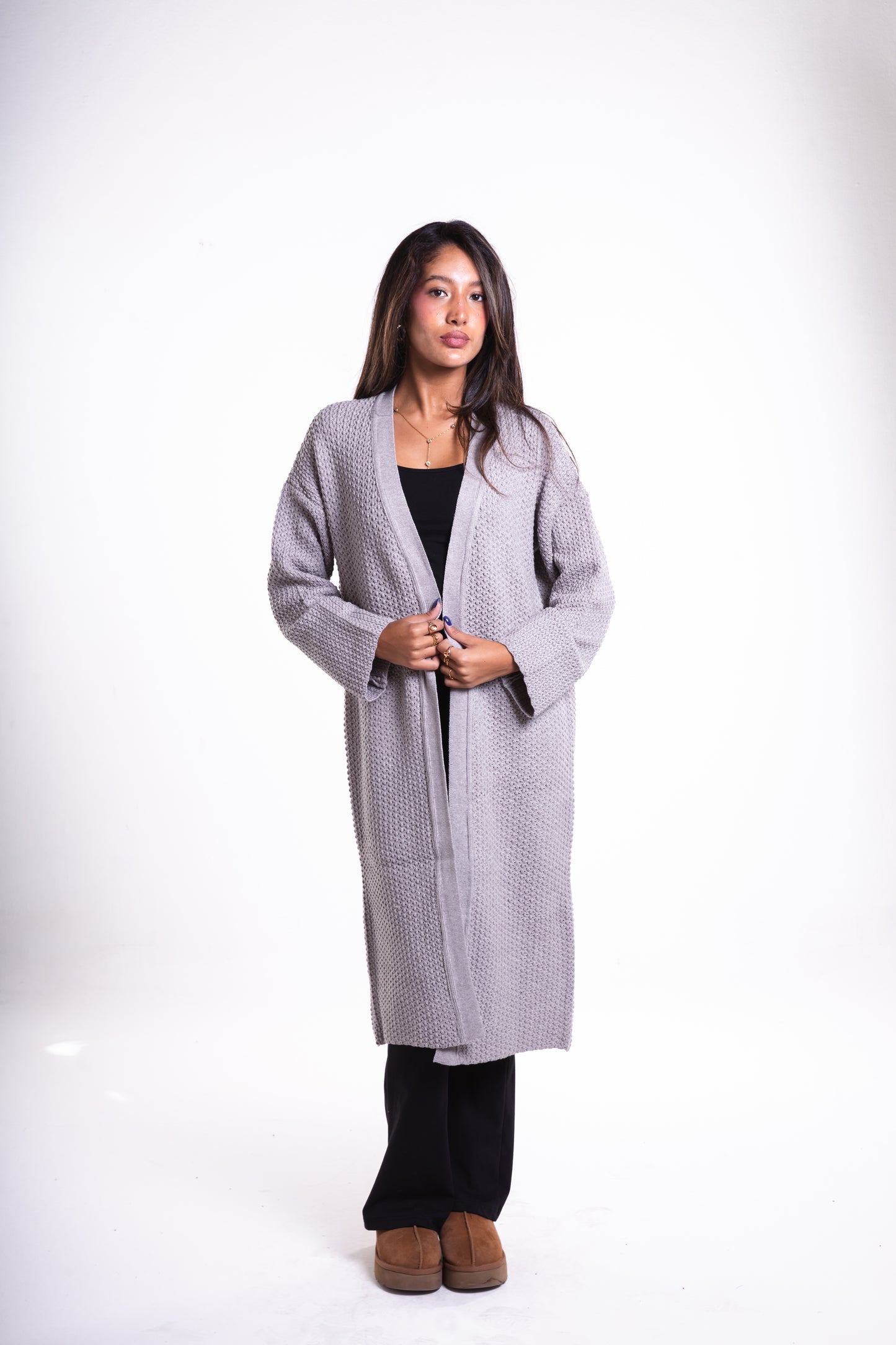 Grey Mid-Length Puffy Cardigan