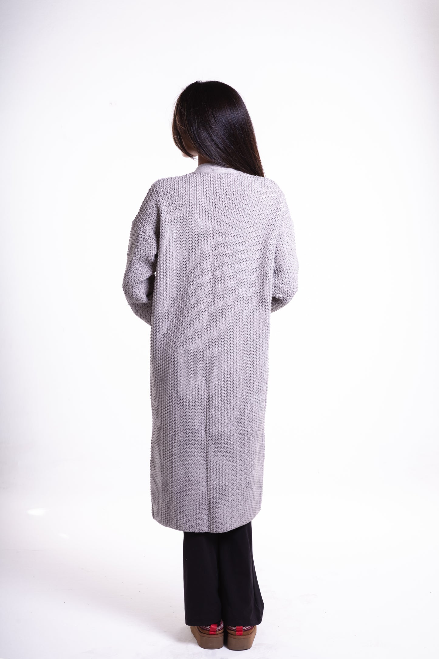 Grey Mid-Length Puffy Cardigan