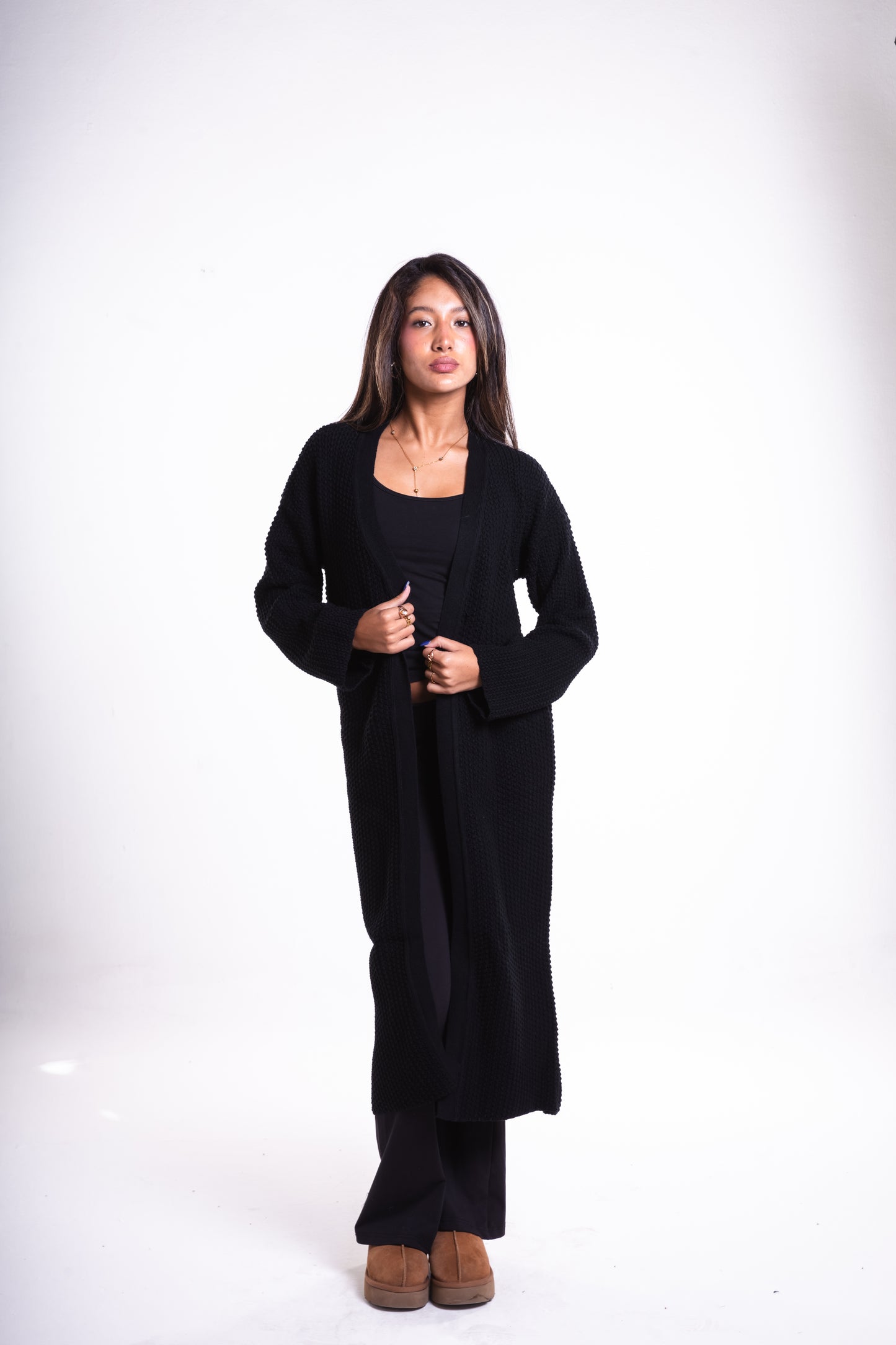 Black Mid-Length Puffy Cardigan