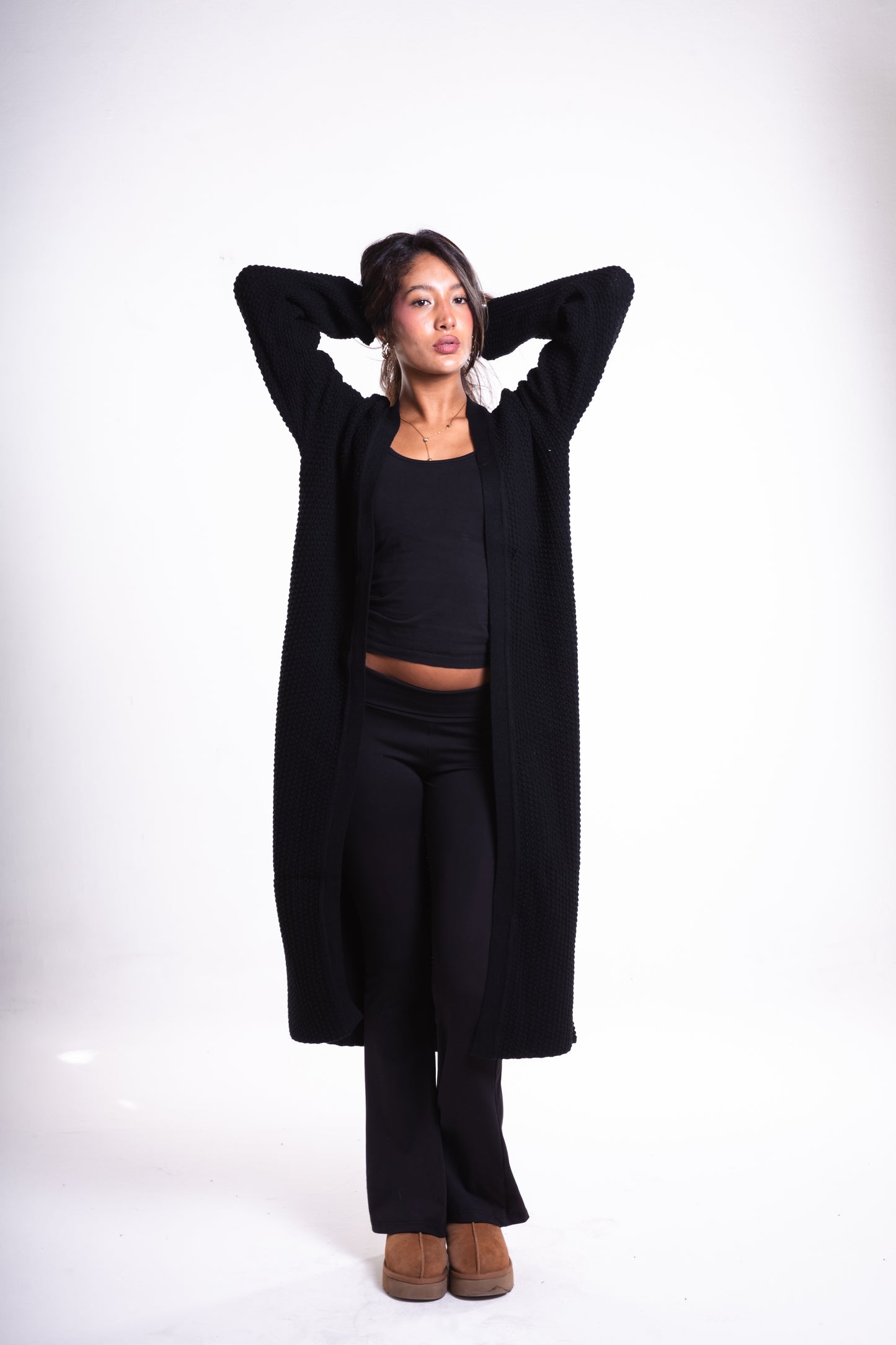 Black Mid-Length Puffy Cardigan