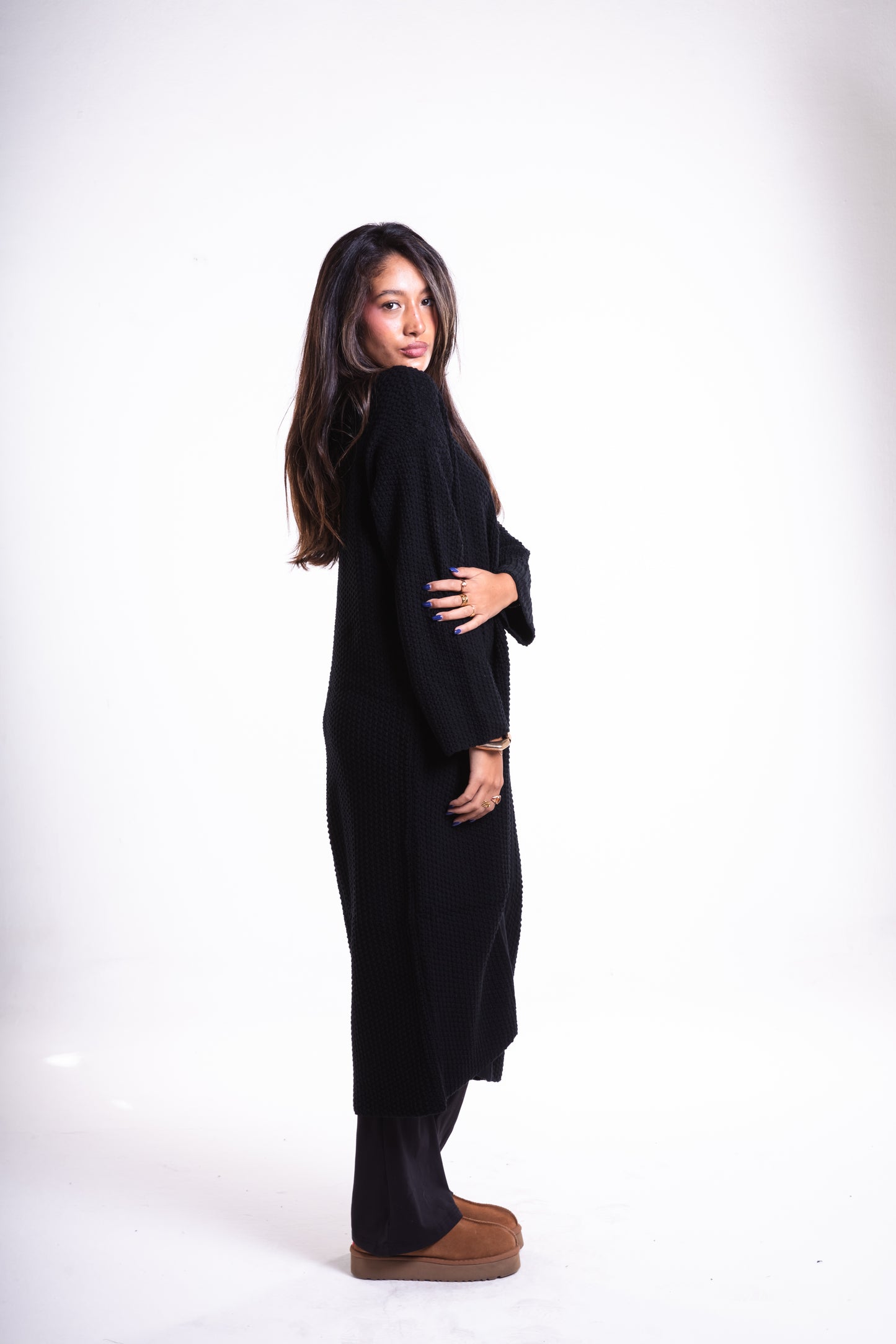 Black Mid-Length Puffy Cardigan