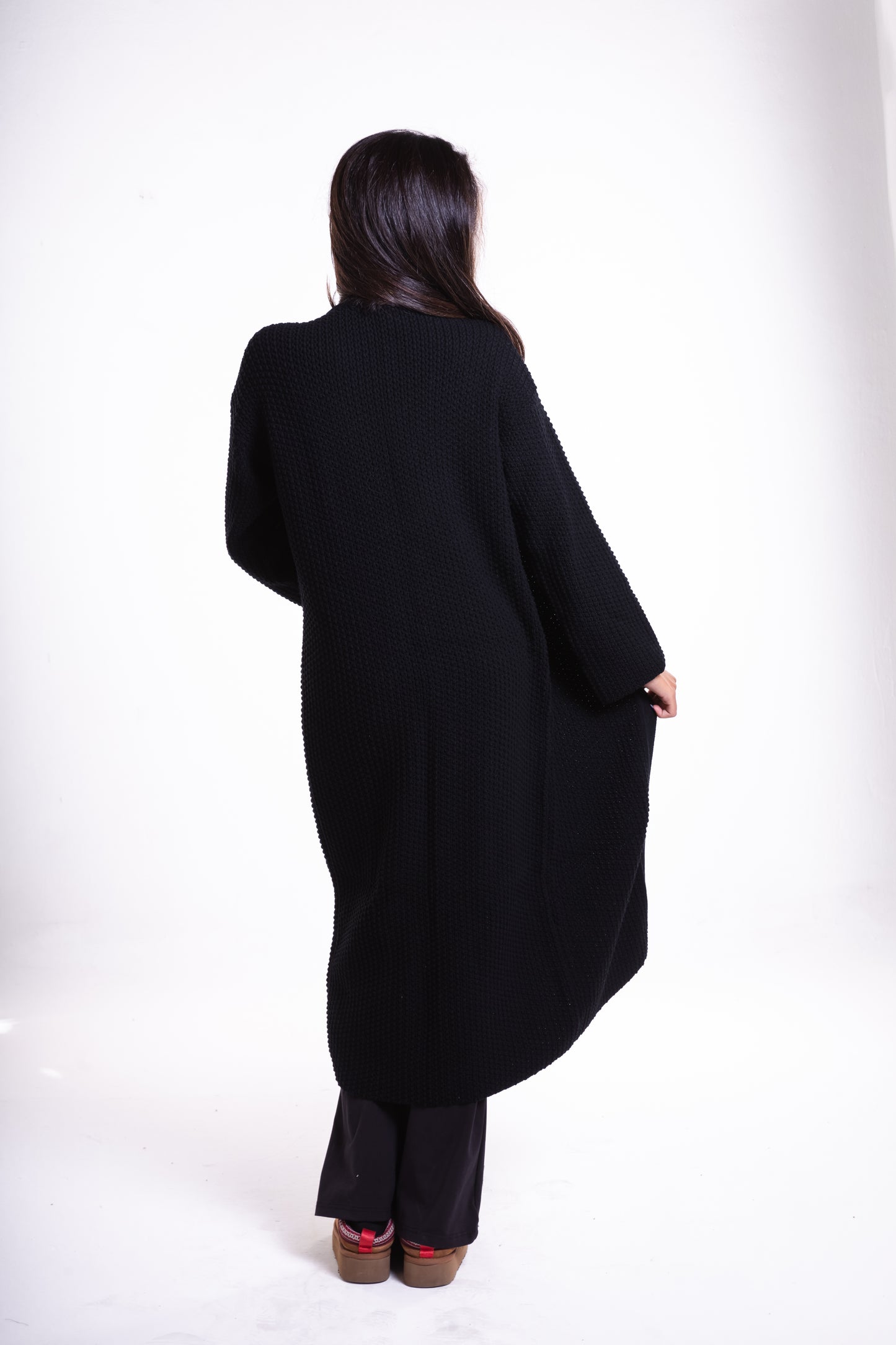 Black Mid-Length Puffy Cardigan