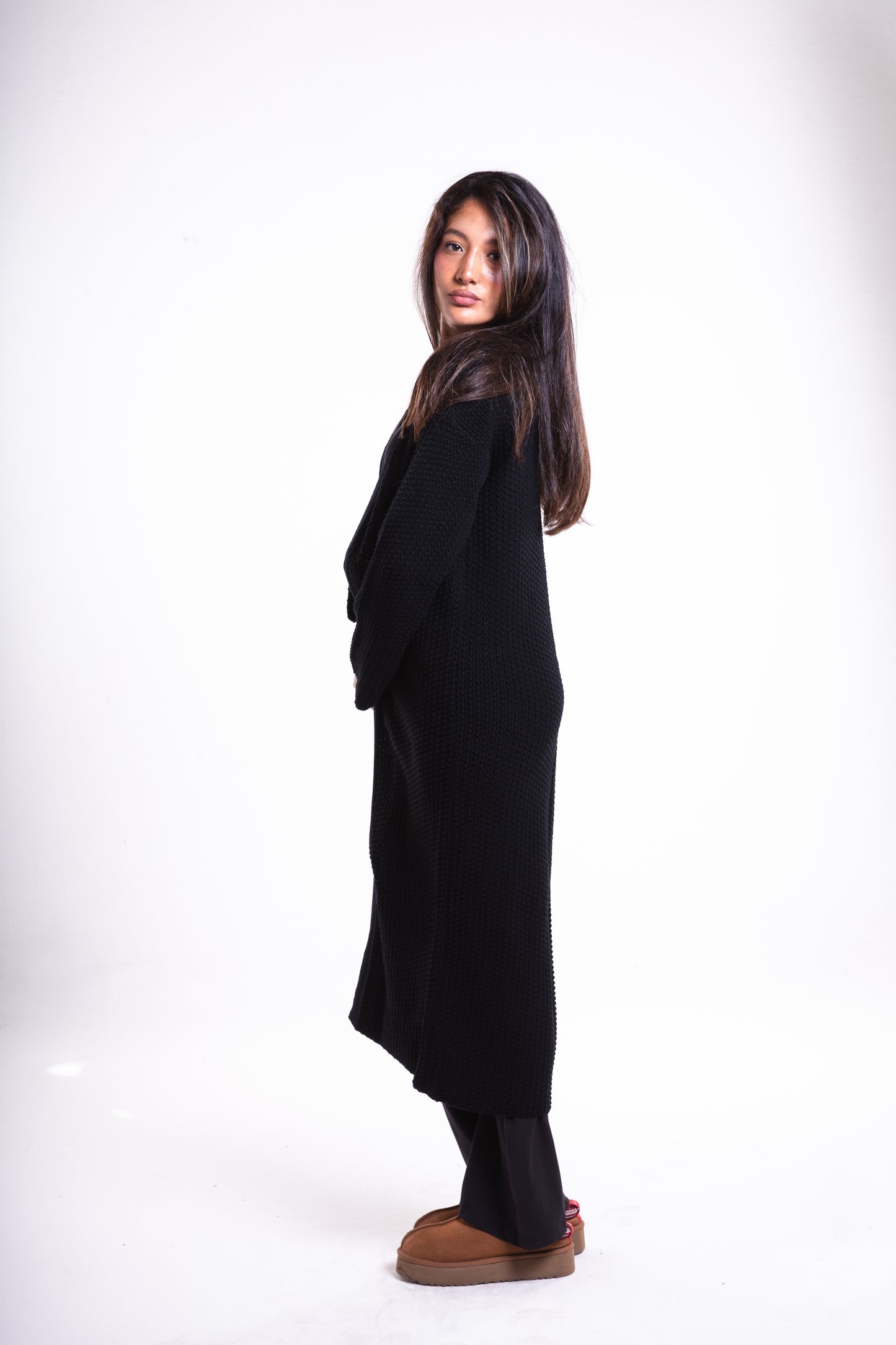Black Mid-Length Puffy Cardigan