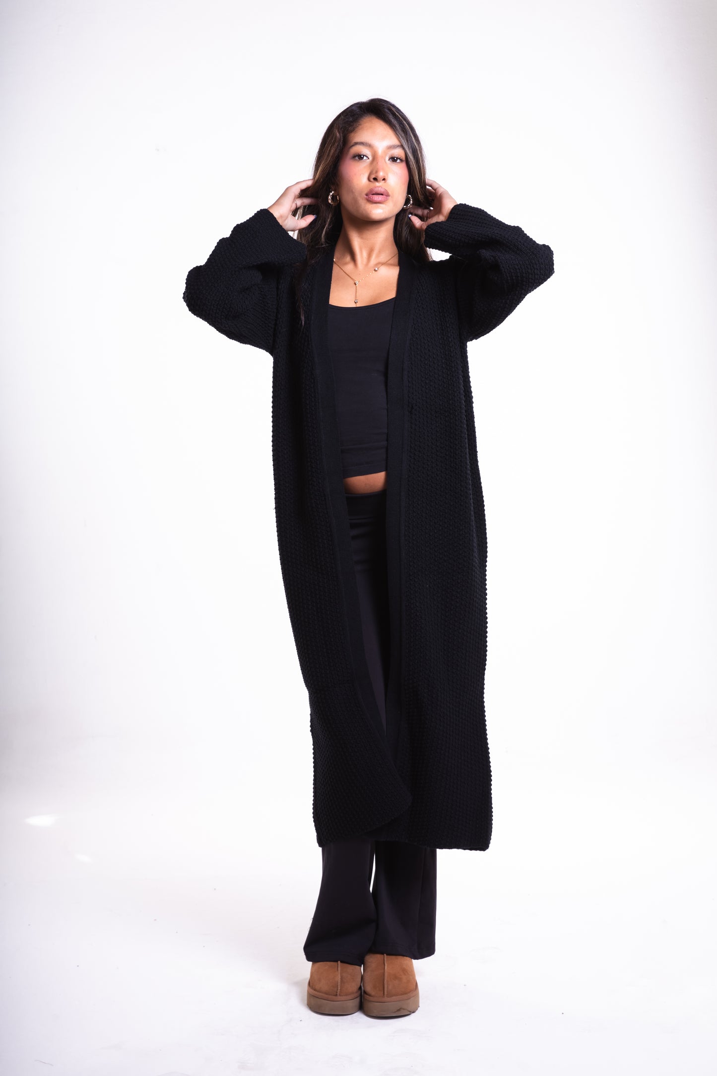 Black Mid-Length Puffy Cardigan