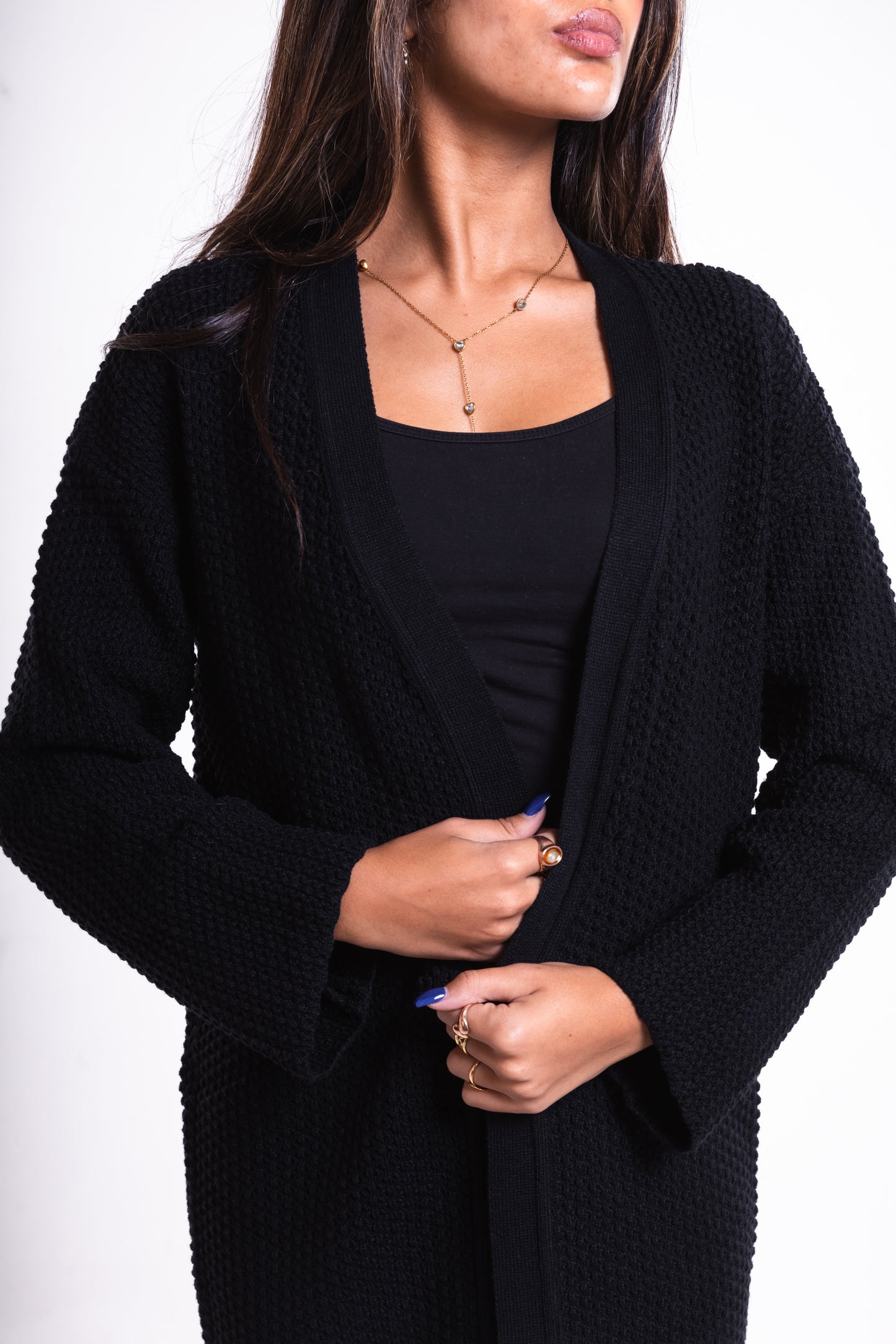 Black Mid-Length Puffy Cardigan