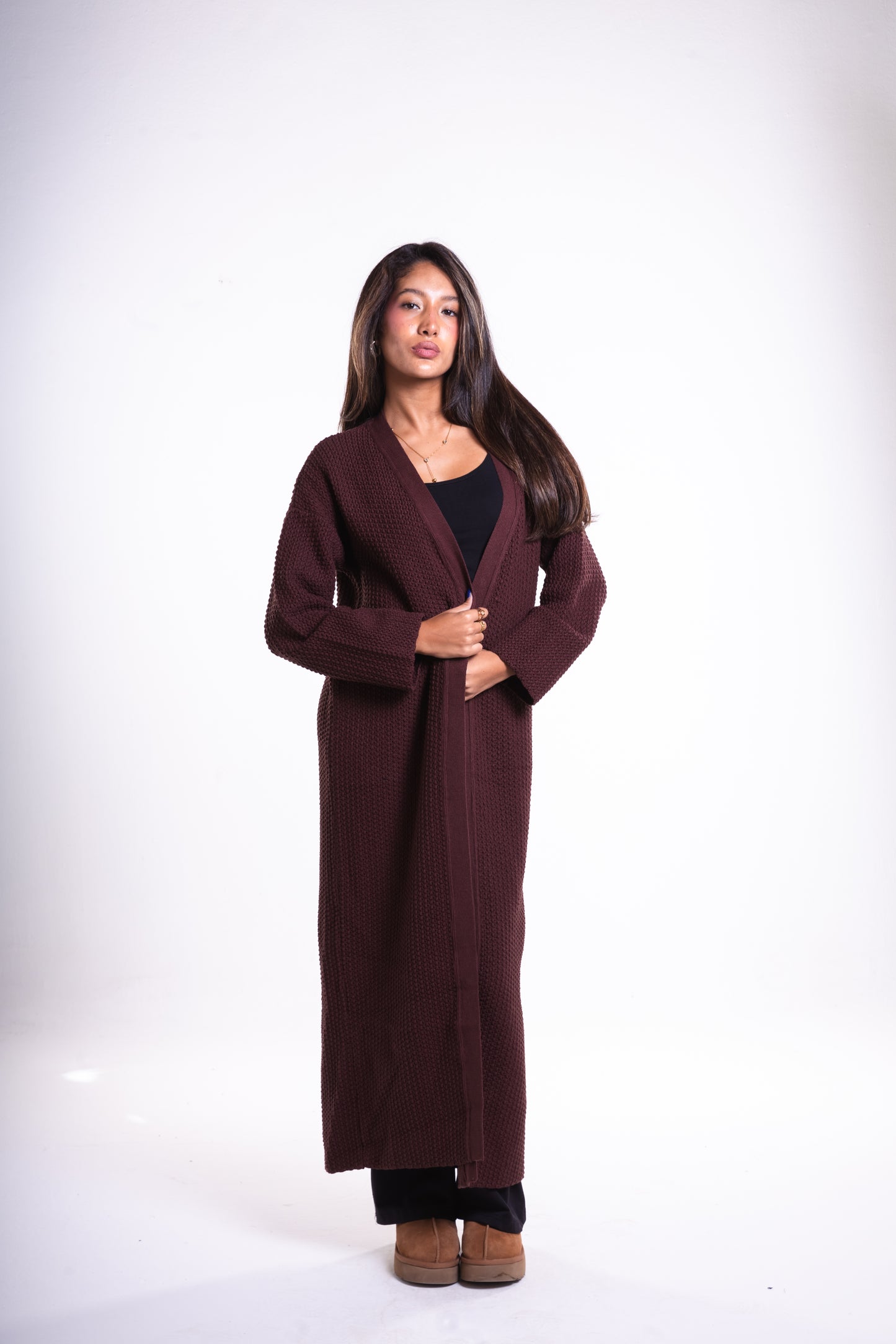 Brown Long Puffy Cardigan