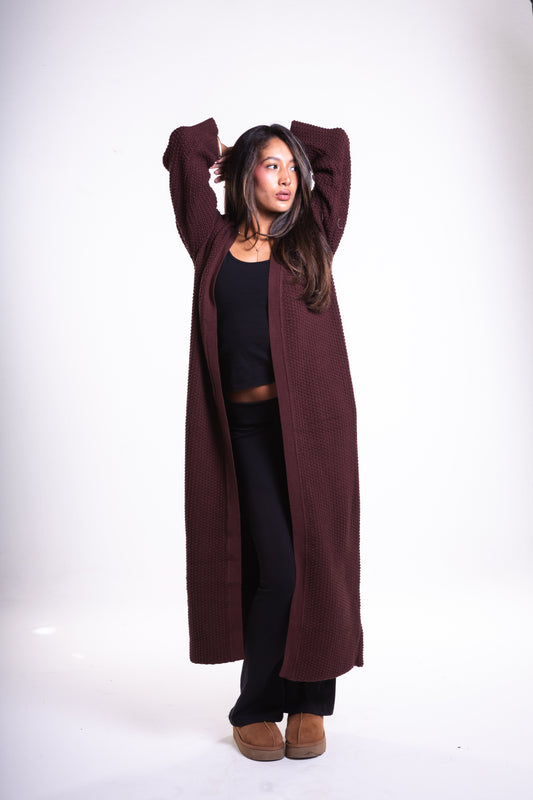 Brown Long Puffy Cardigan