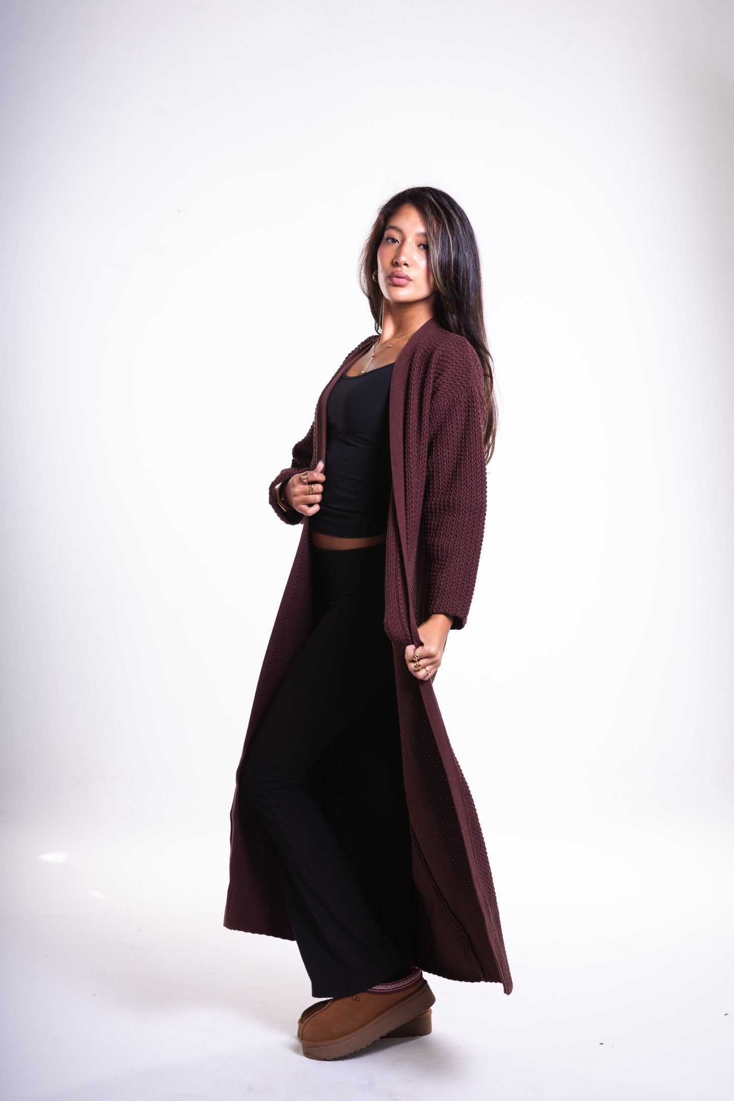 Brown Long Puffy Cardigan