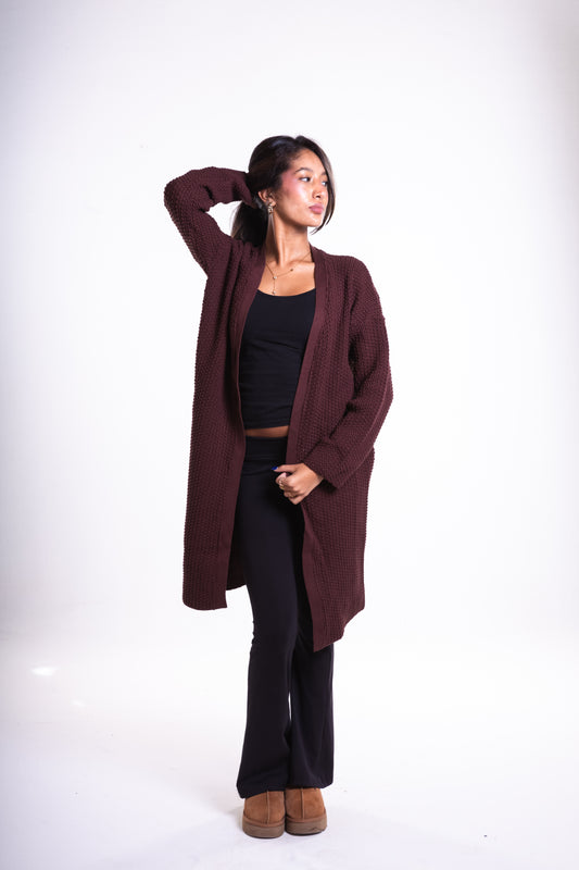 Brown Mid-Length Puffy Cardigan
