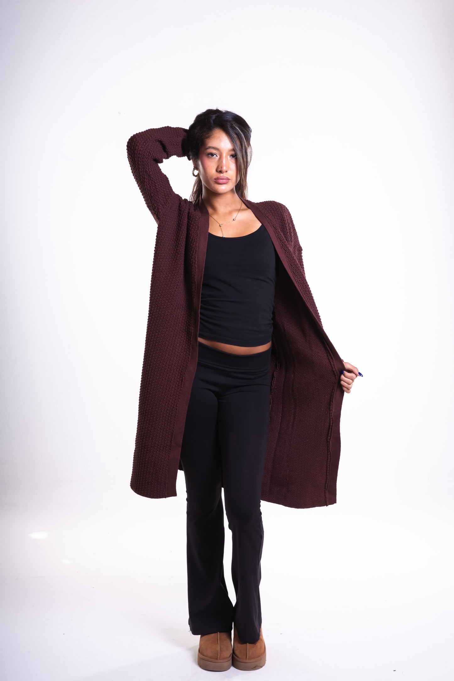 Brown Mid-Length Puffy Cardigan