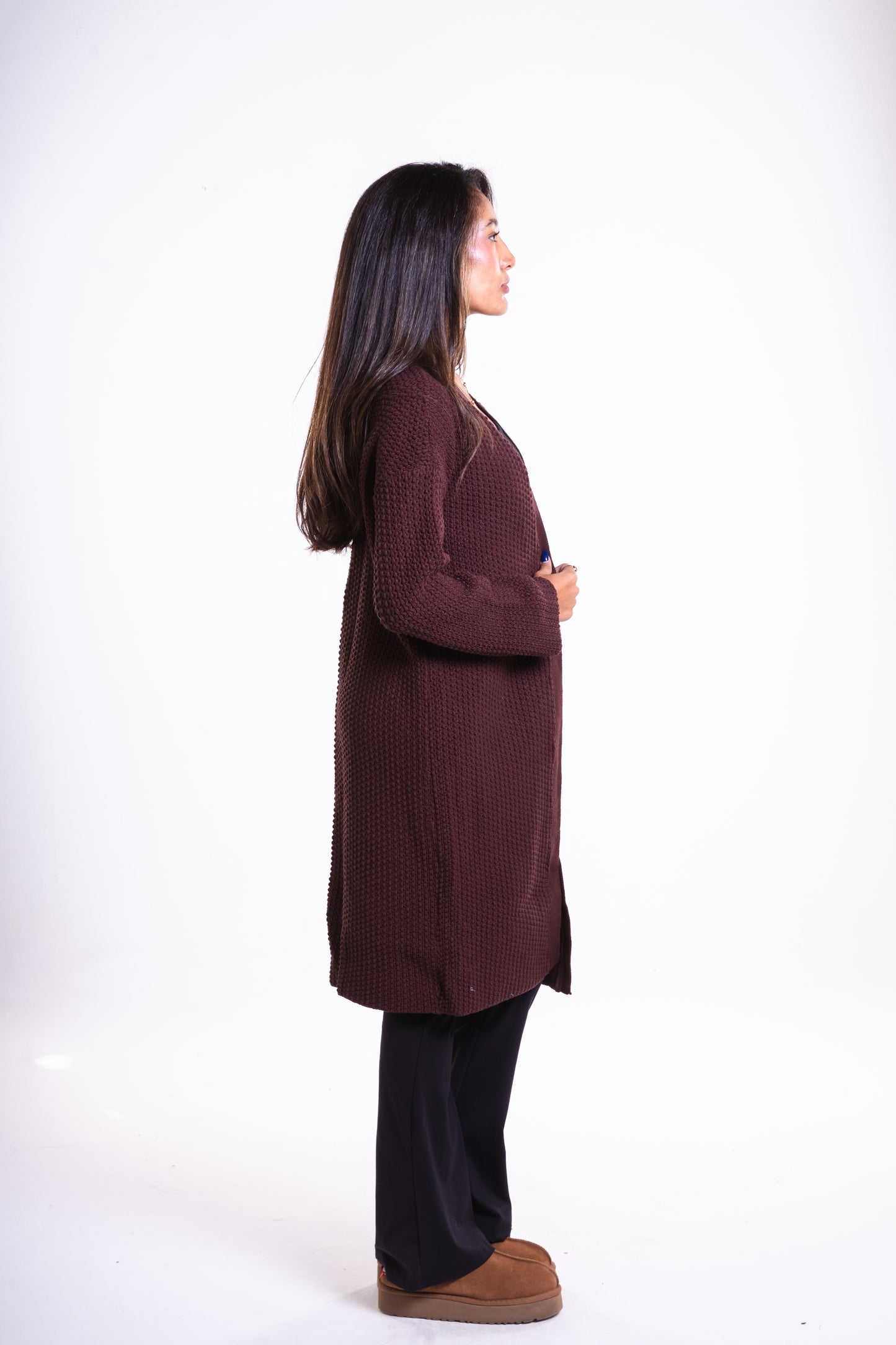 Brown Mid-Length Puffy Cardigan