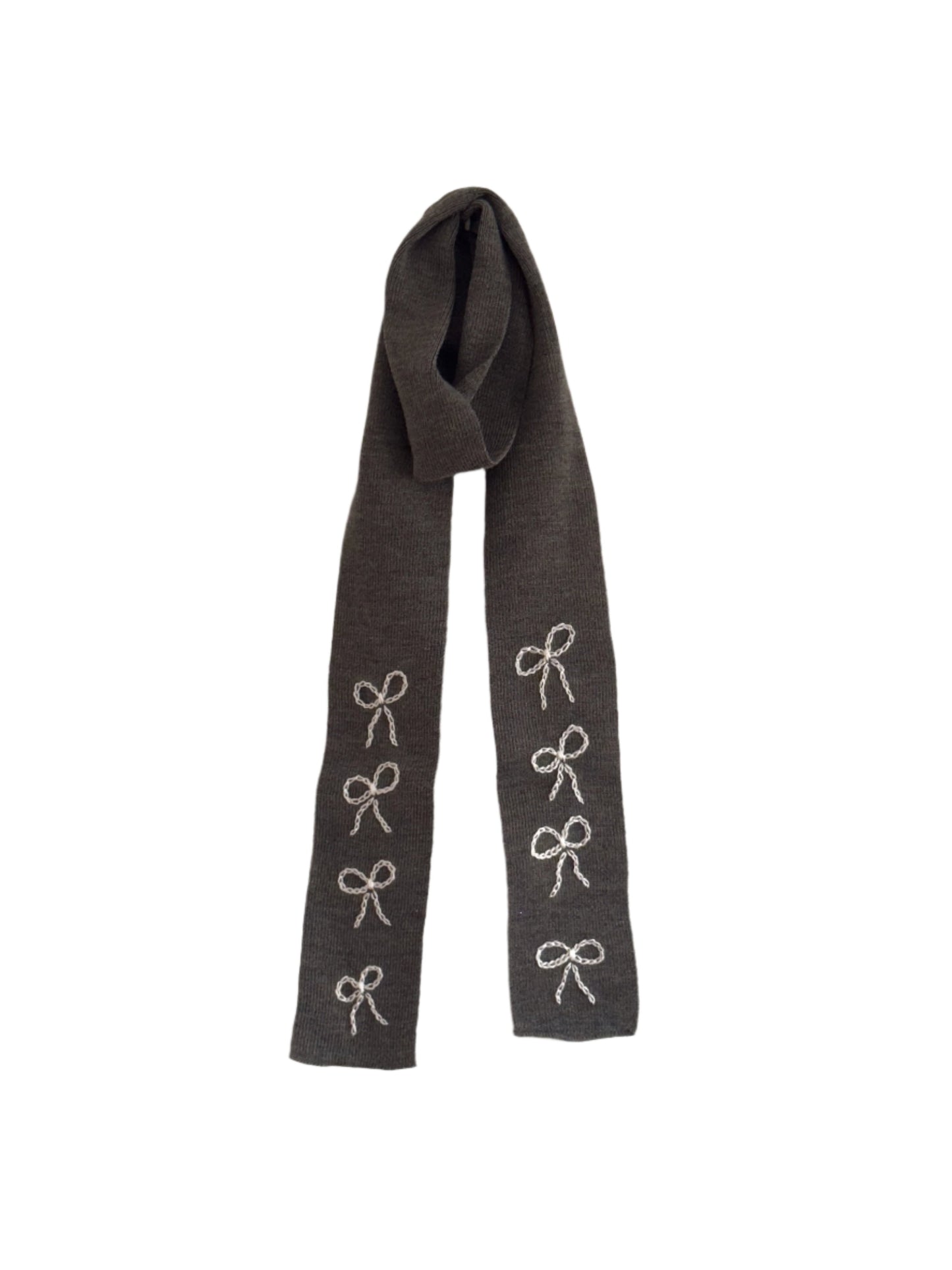 Dark Grey with White Bows Scarf