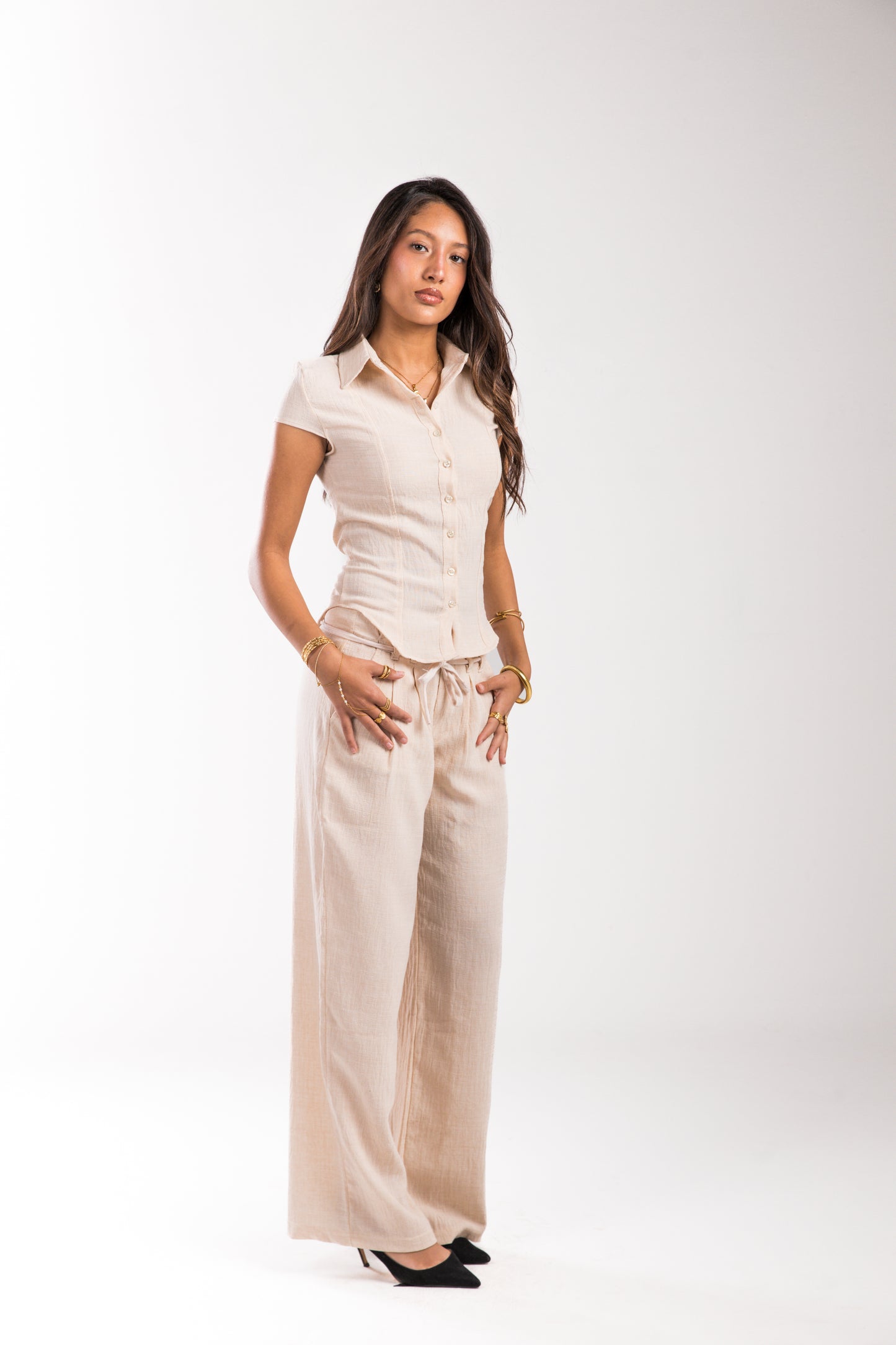 Beige Linen Bow Belle Fit Set