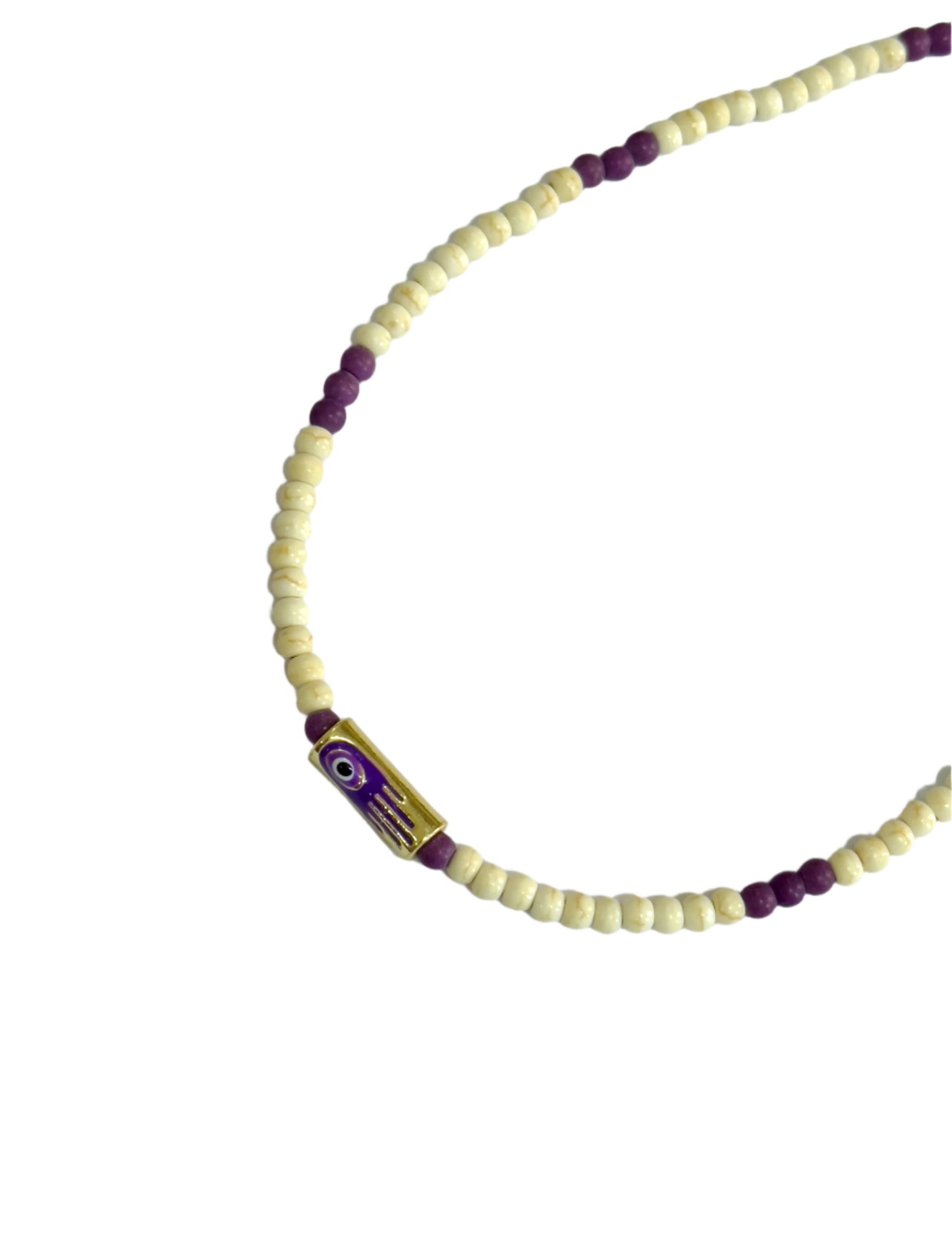 Cream Purple Beaded Evil Eye Choker