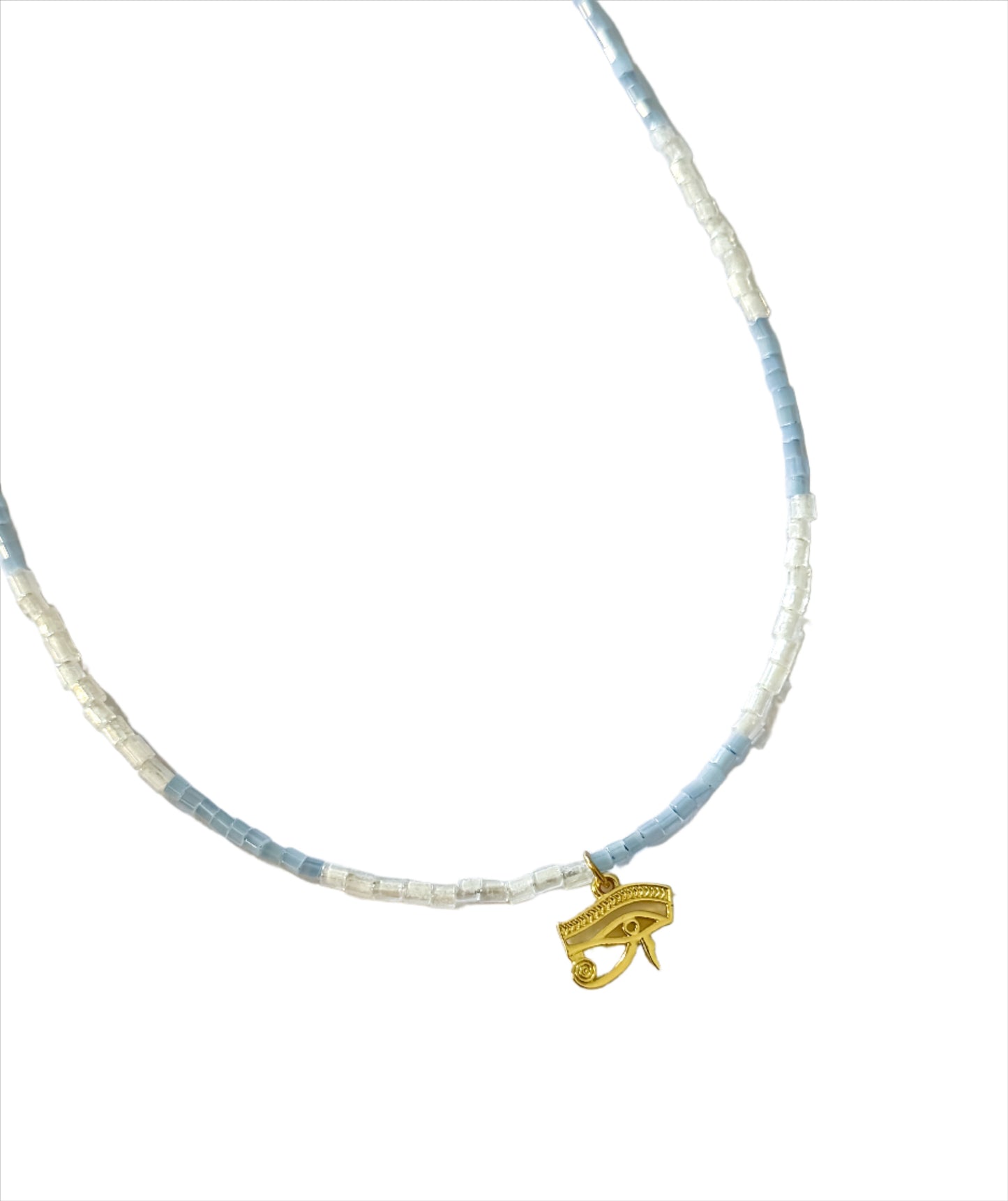 Baby Blue Beaded Horus Eye Choker