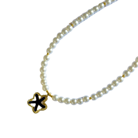 Pearls Beaded Black Starfish Choker