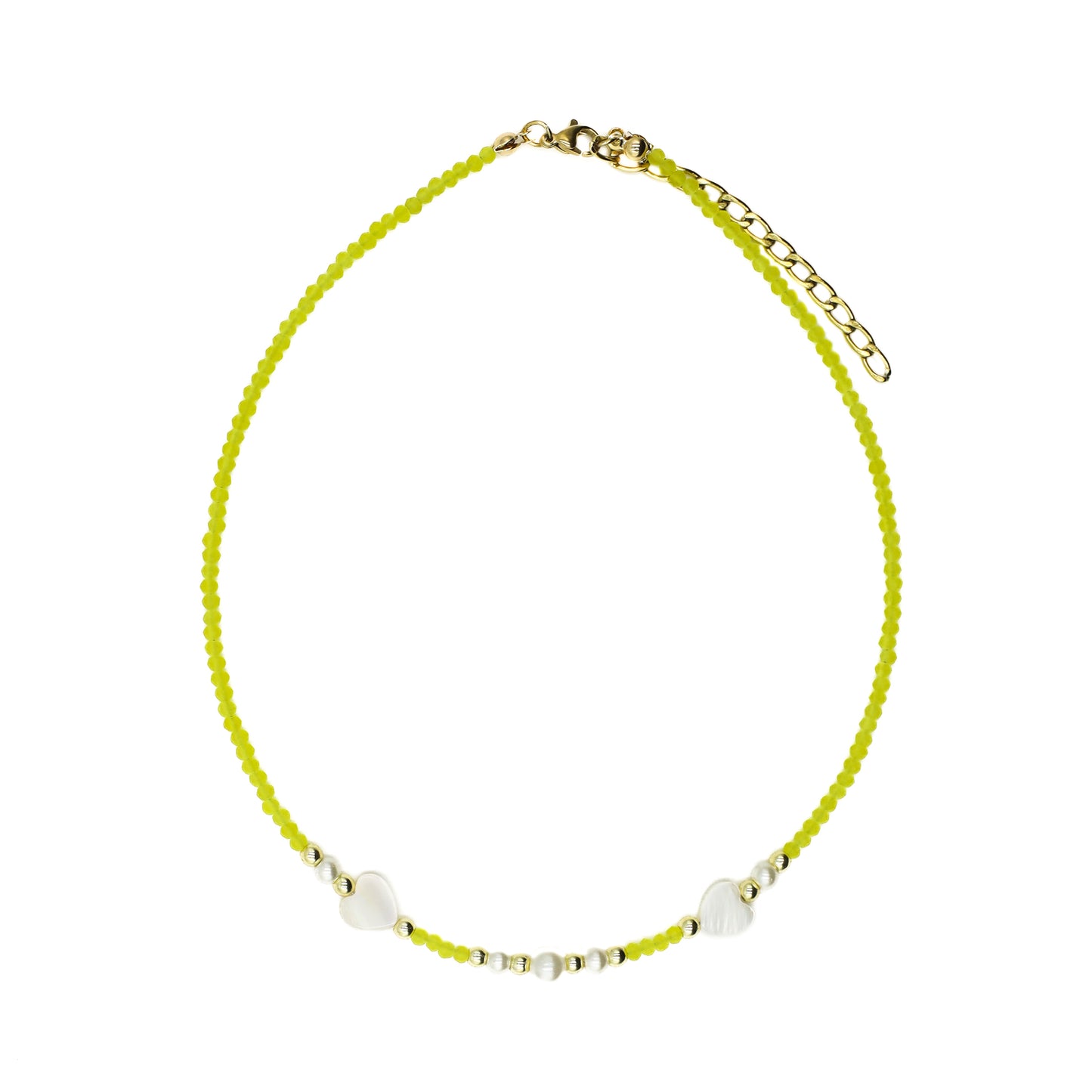 Yellow Beaded Choker with Hearts