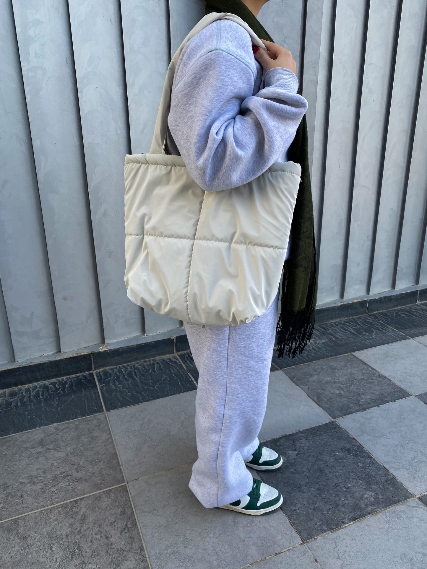 Cream Grey Puffer Bag