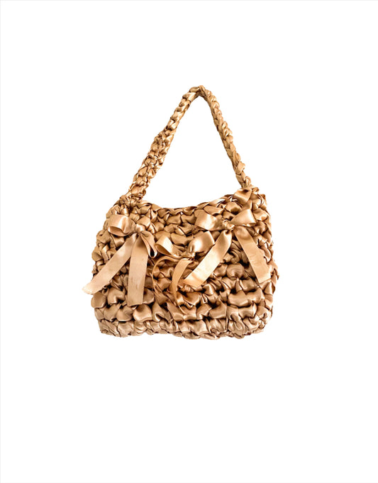 Beige Satin Crochet Bag