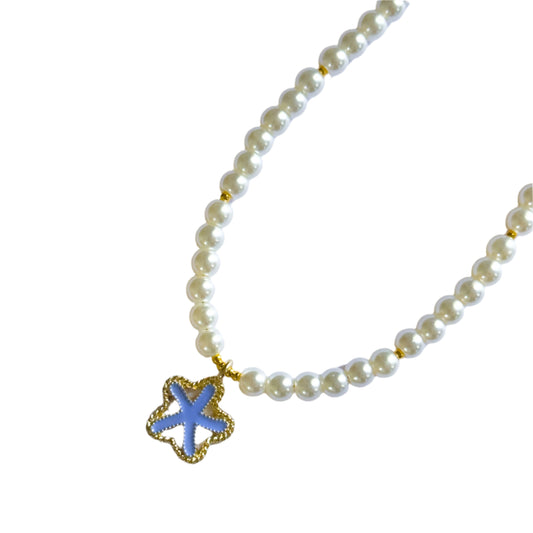 Pearls Beaded Blue Starfish Choker