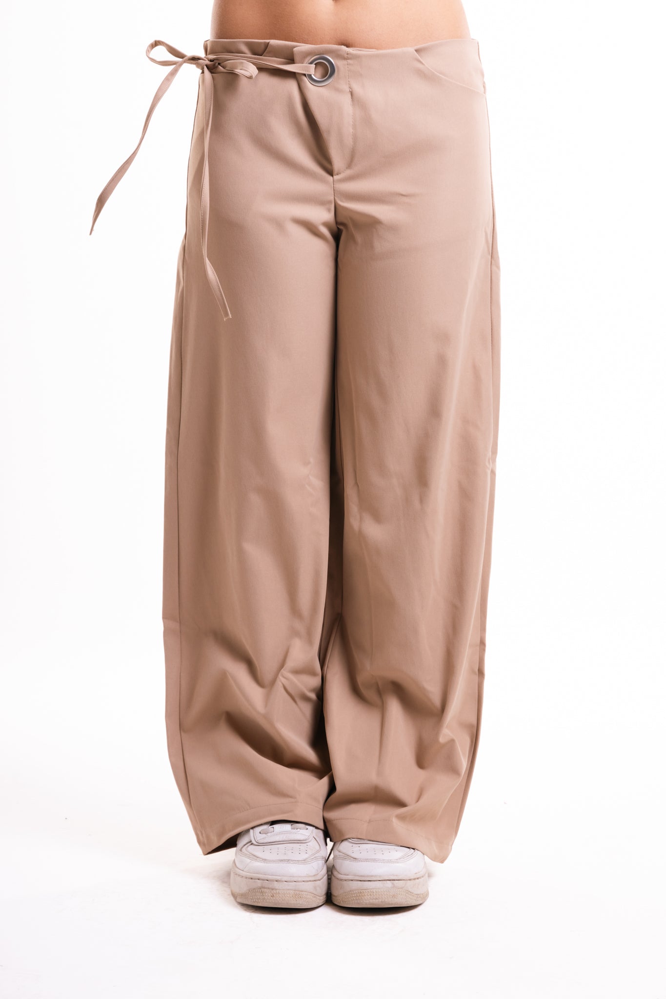 Beige Side Bow Trousers