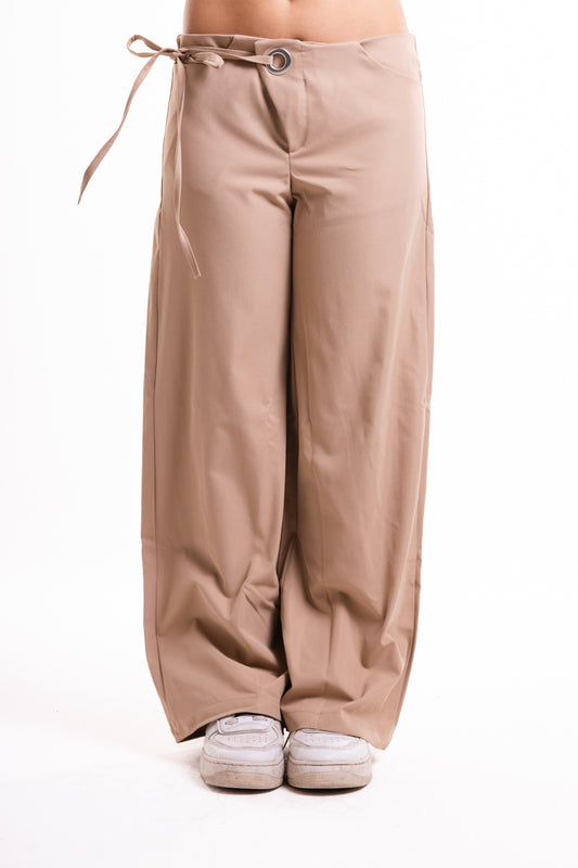 Beige Side Bow Trousers