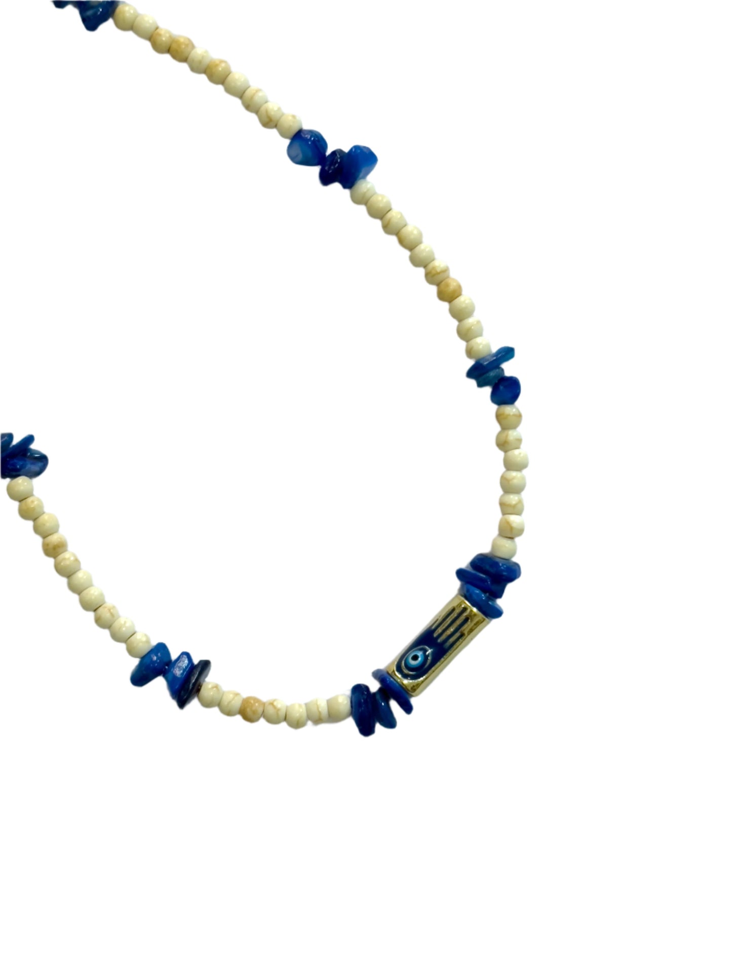 Cream Beaded Evil Eye Choker