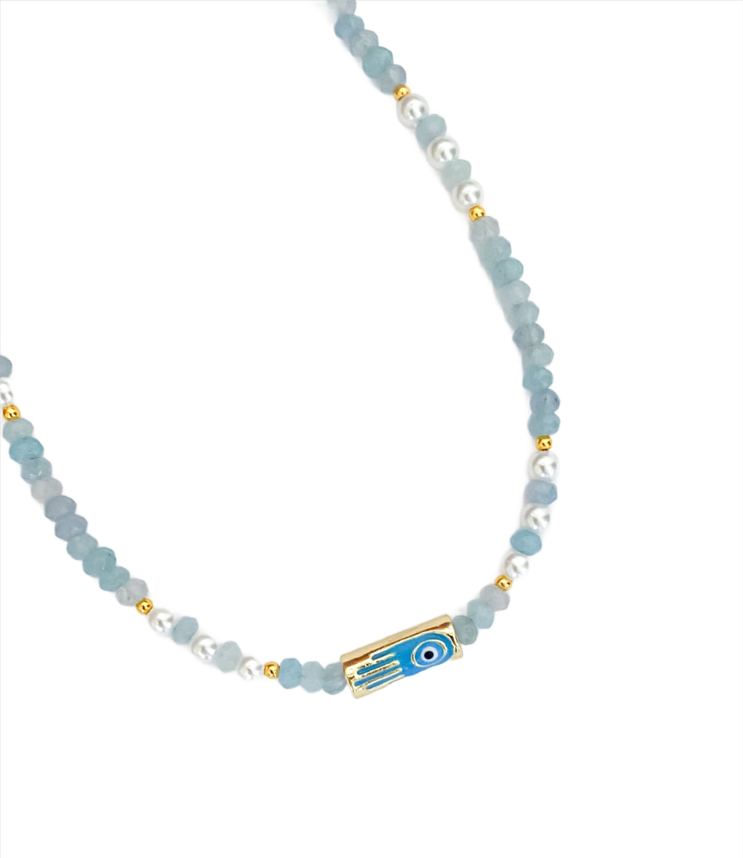 Blue Beaded Hamsa Choker