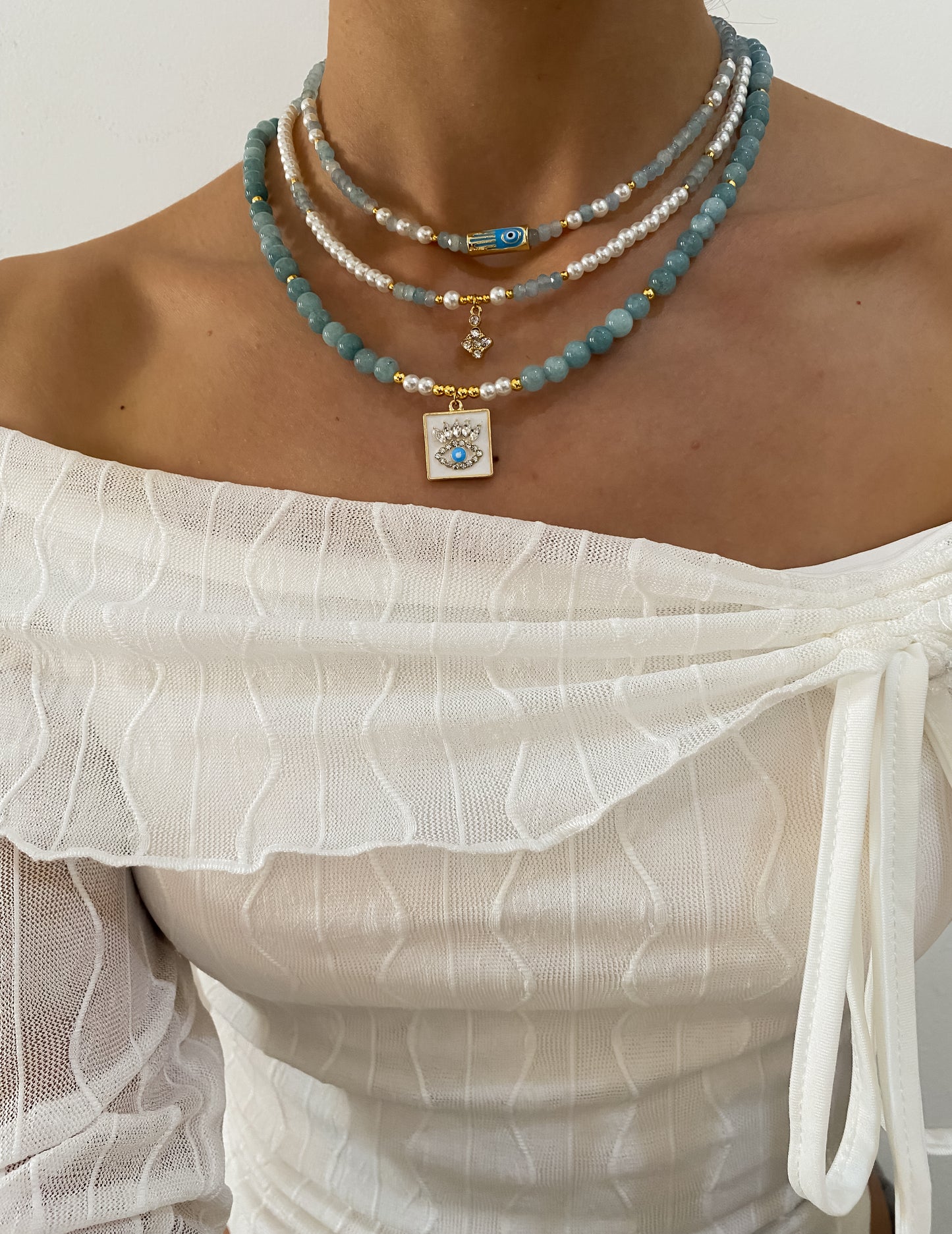 Blue Beaded Hamsa Choker