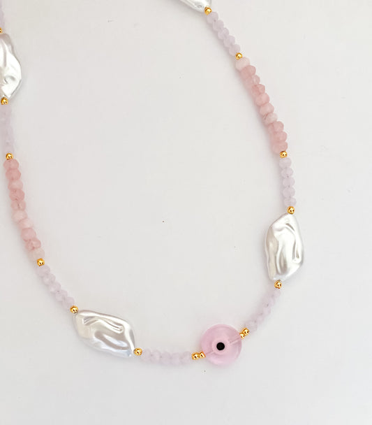 Pink Beaded Evil Eye Choker