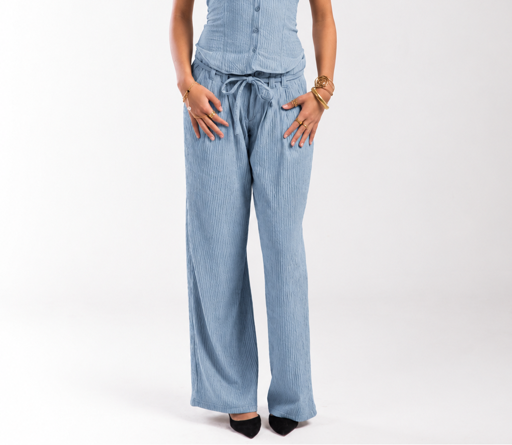 Dust Blue Crinkled Breeze Trousers
