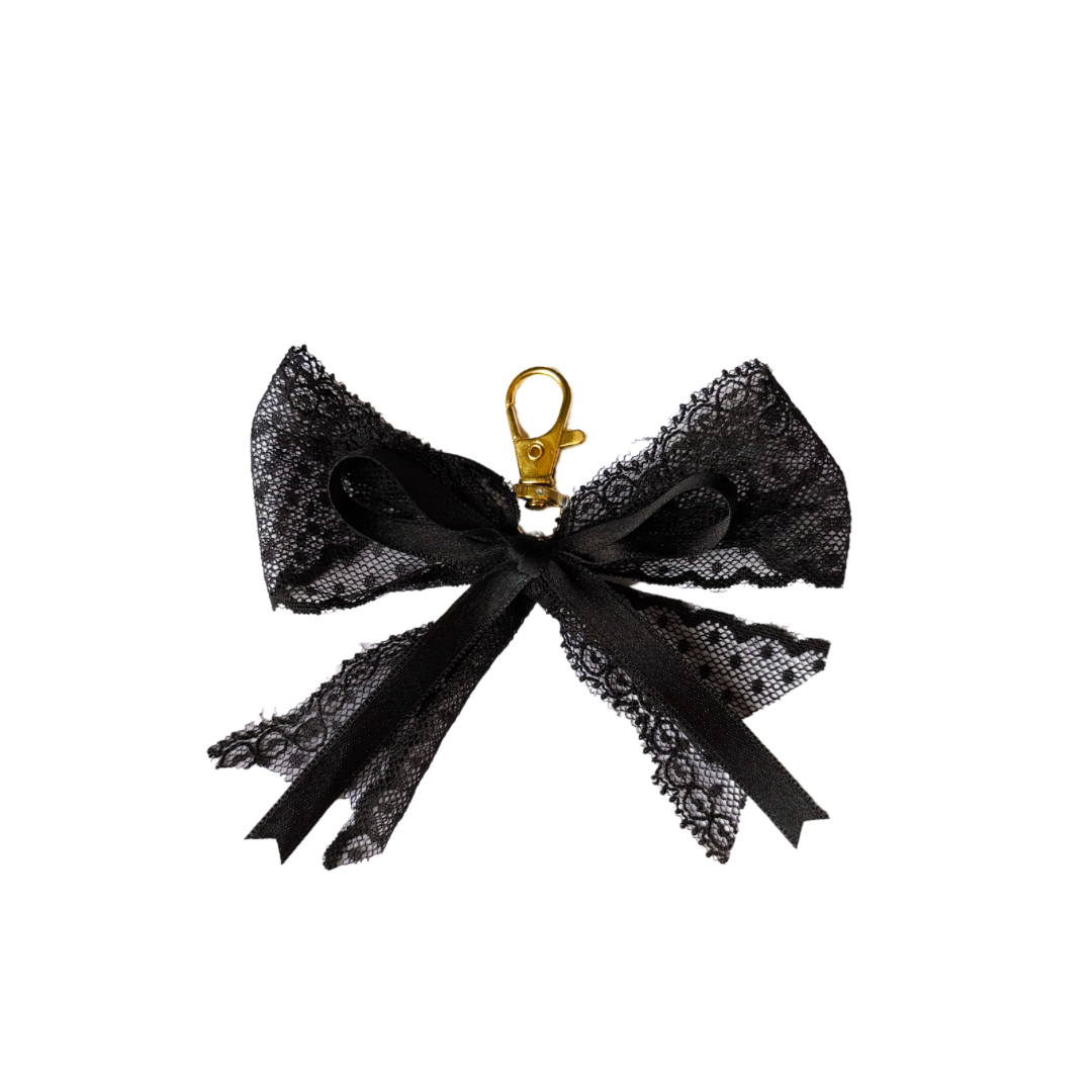 Black Lace Bow Bag Charm